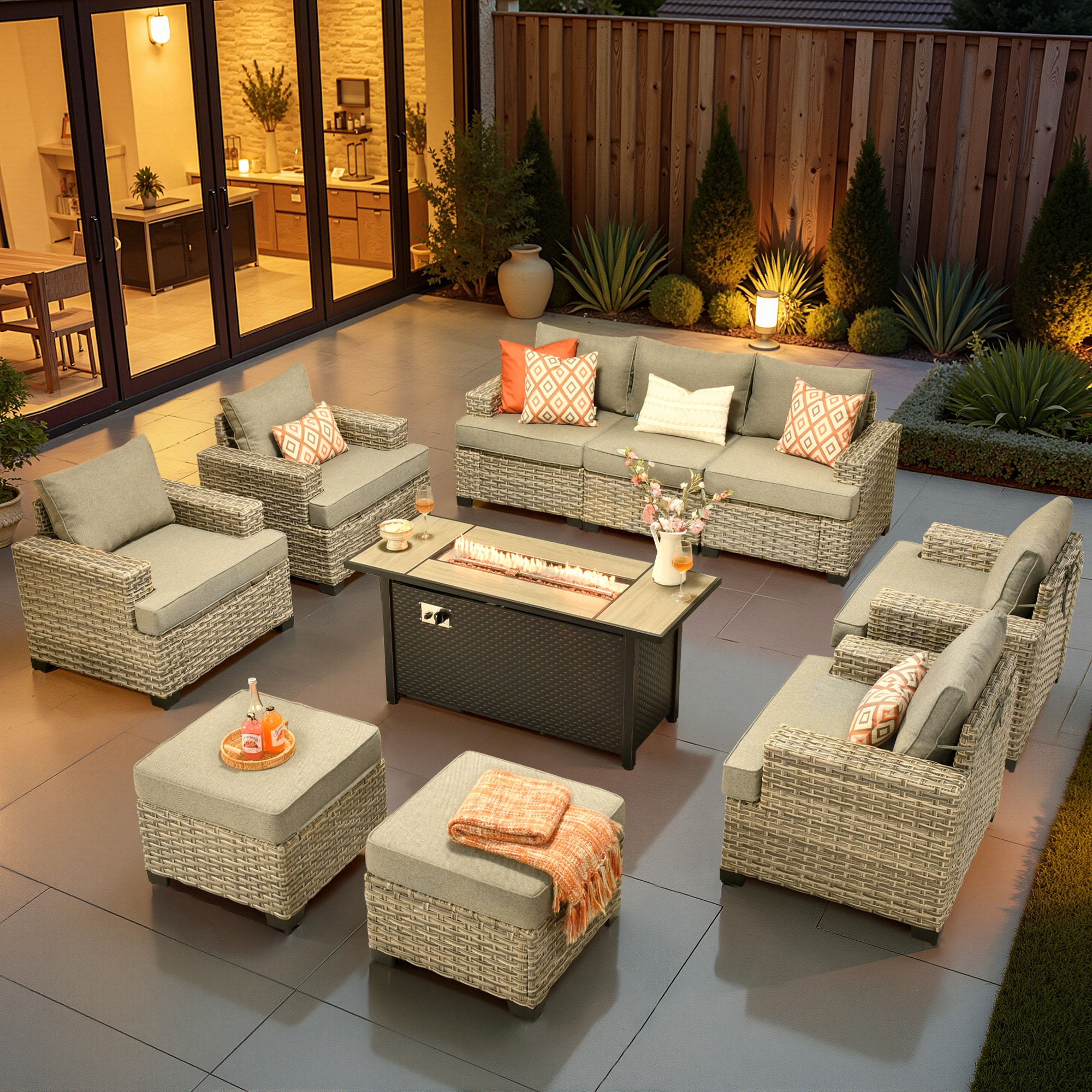 ALTRIGUS 6L-CFP8503-TBS210-AL 10 -Piece Wicker Patio Sofa Conversation Set with Dark Gray Cushions