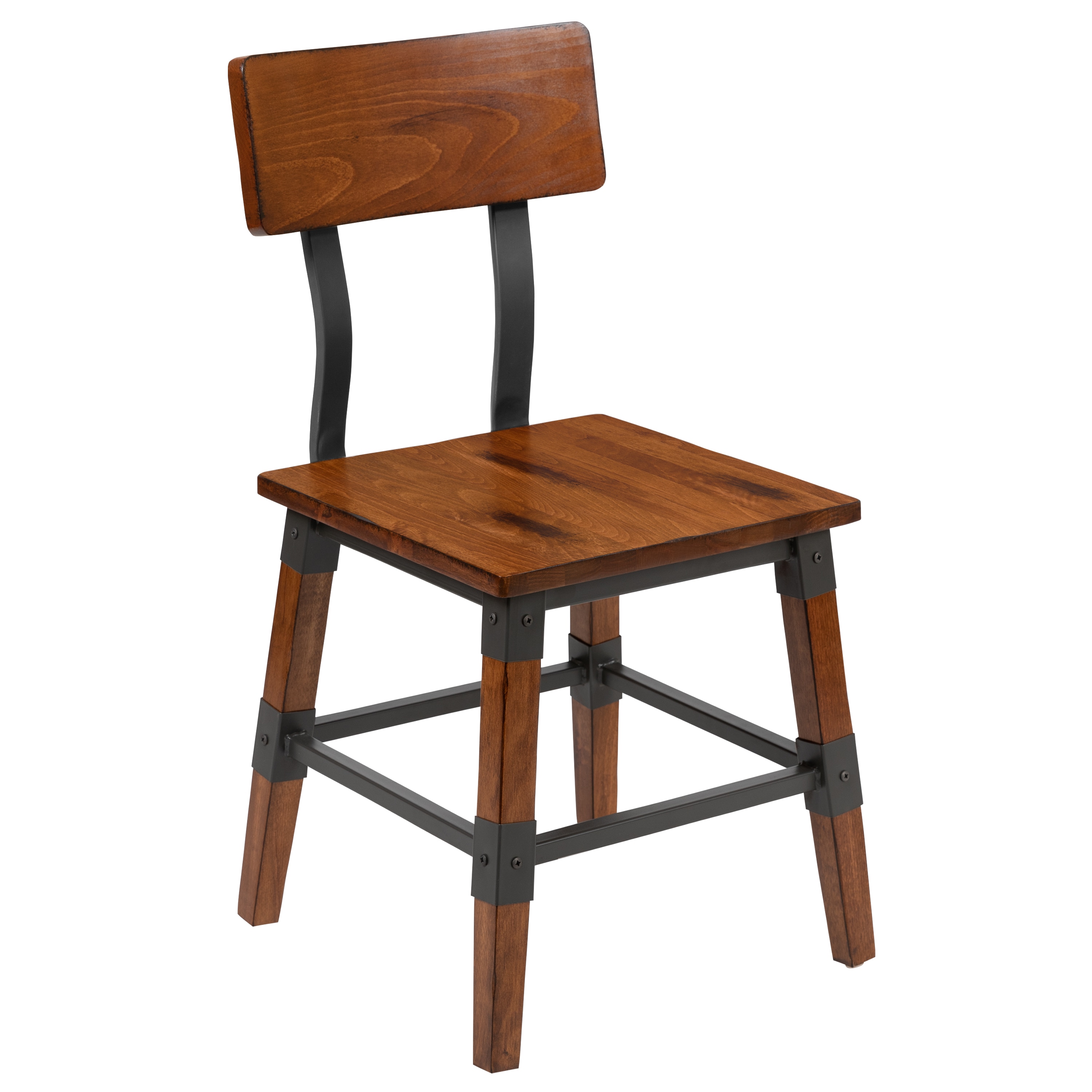 Rustic Antique Walnut Solid Beechwood Side Chair - Set of 2