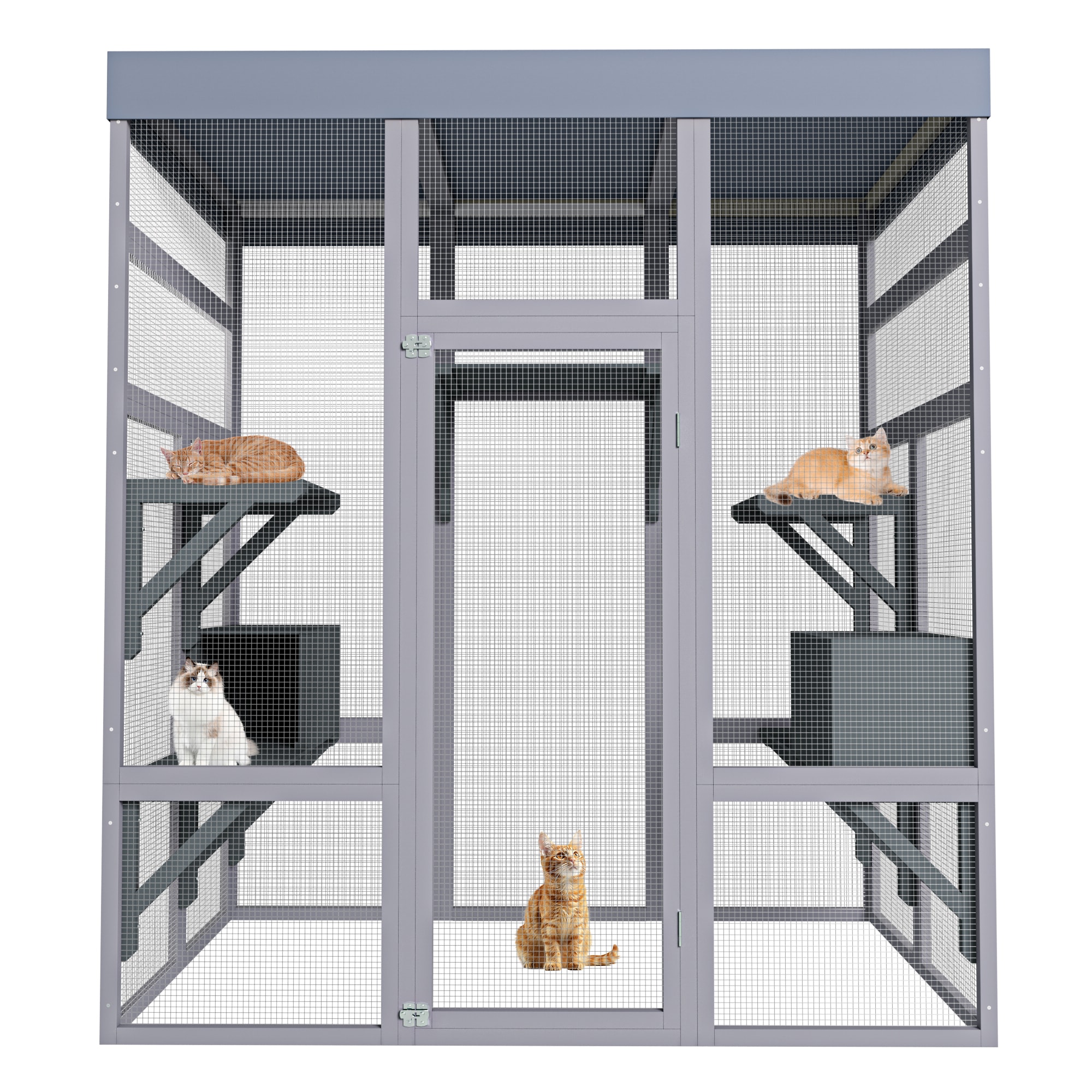 LOVMOR SF-Y-W773P315772 62.6in  Wooden Outdoor Catio for Cats Large Cat Enclosure with Waterproof Roof 2 Napping House Platforms   Rust-Proof Wire – Secure Pet Cage for Backyard or Patio