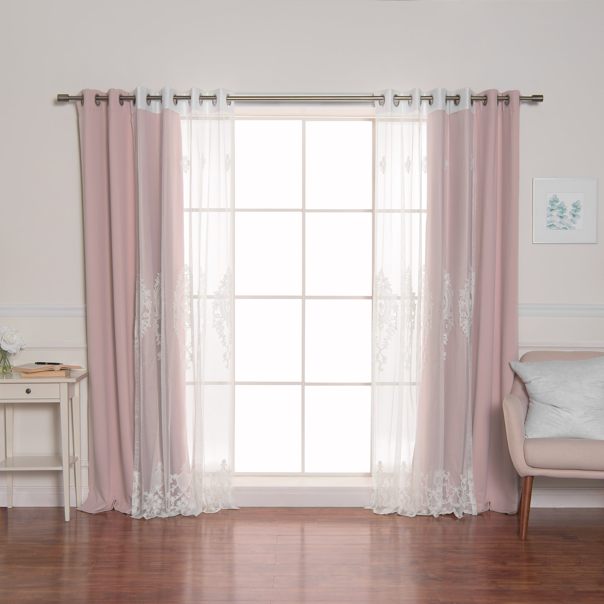 Best Home Fashion MM-DAMAS-84-DUSTYPK 84-Inches Dusty Pink Blackout Grommet Curtain panel 4-pack