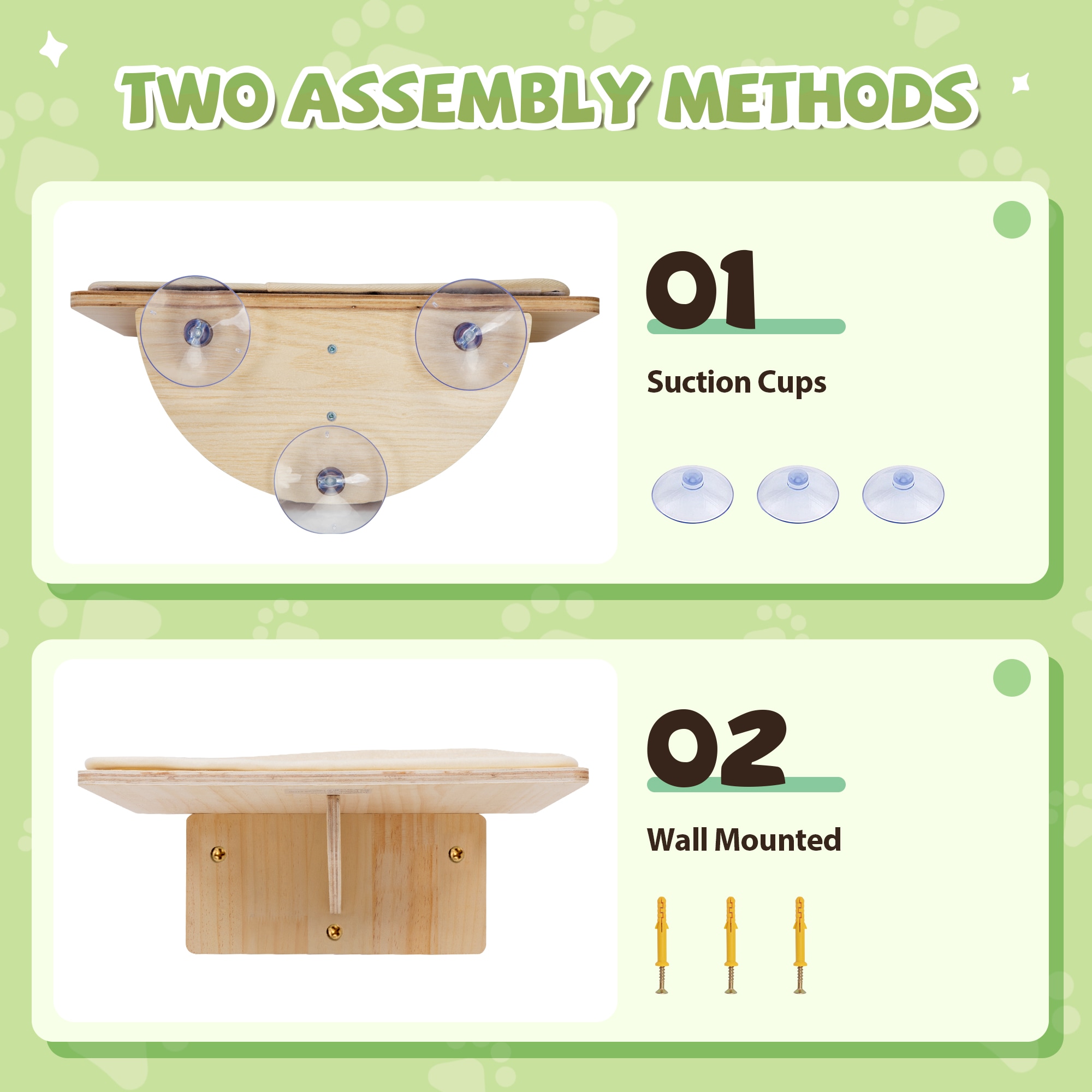 Small Natural Wood Cat Window Perch with Gray Mat