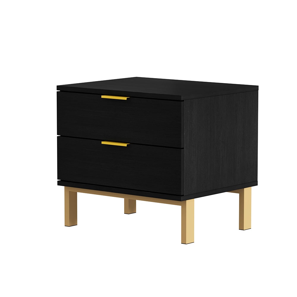 Homsee V-KF200155-01 Modern Black Nightstand with 2 Drawers and Gold Legs – Contemporary Bedside Table with Textured Finish