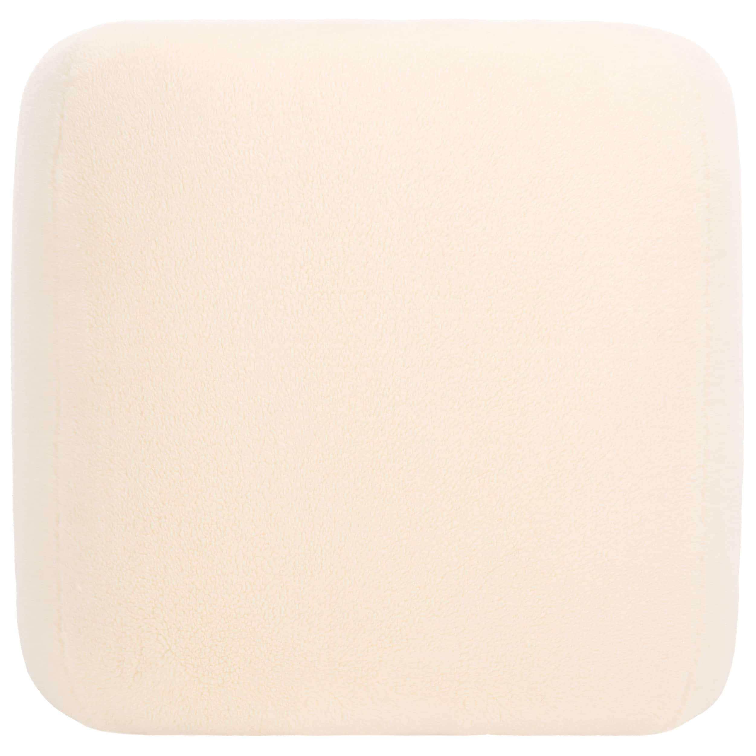 Kibo Cream Faux Shearling Modern Ottoman with Pine Frame