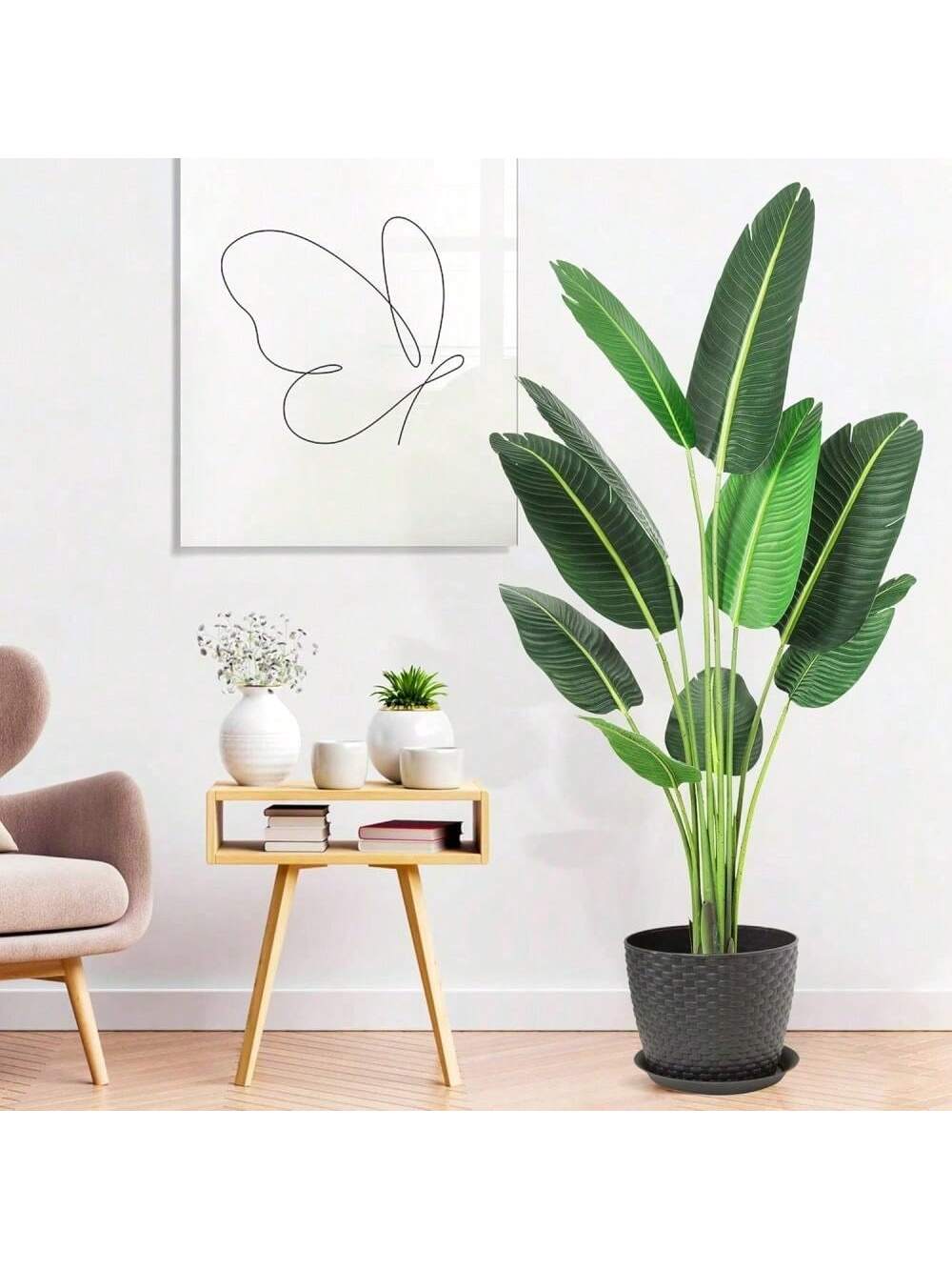 Qeetex PHO-0VE7HQP2-HF3 60 Inc Inch Artificial Faux Banana Leaf Plant with Pot. 5 Feet Artificial Upright Plant with 8 Trunks for Home Office Greenery Decoration