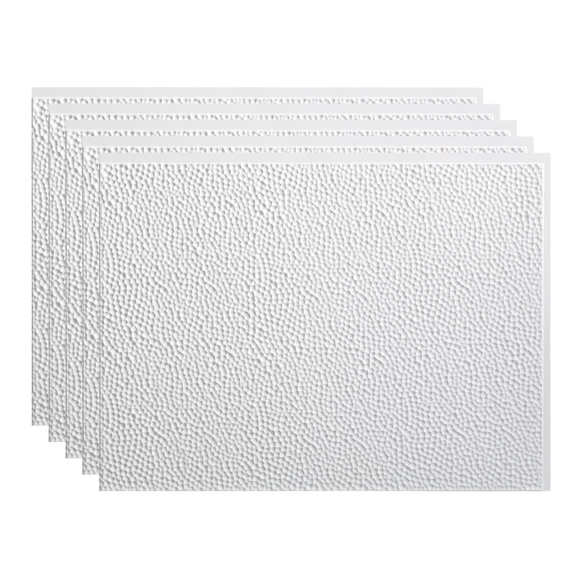 Fasade PB5501 Hammered 18.25-in x 24.25-in Vinyl Matte White Backsplash Panels 5.0 -Pack