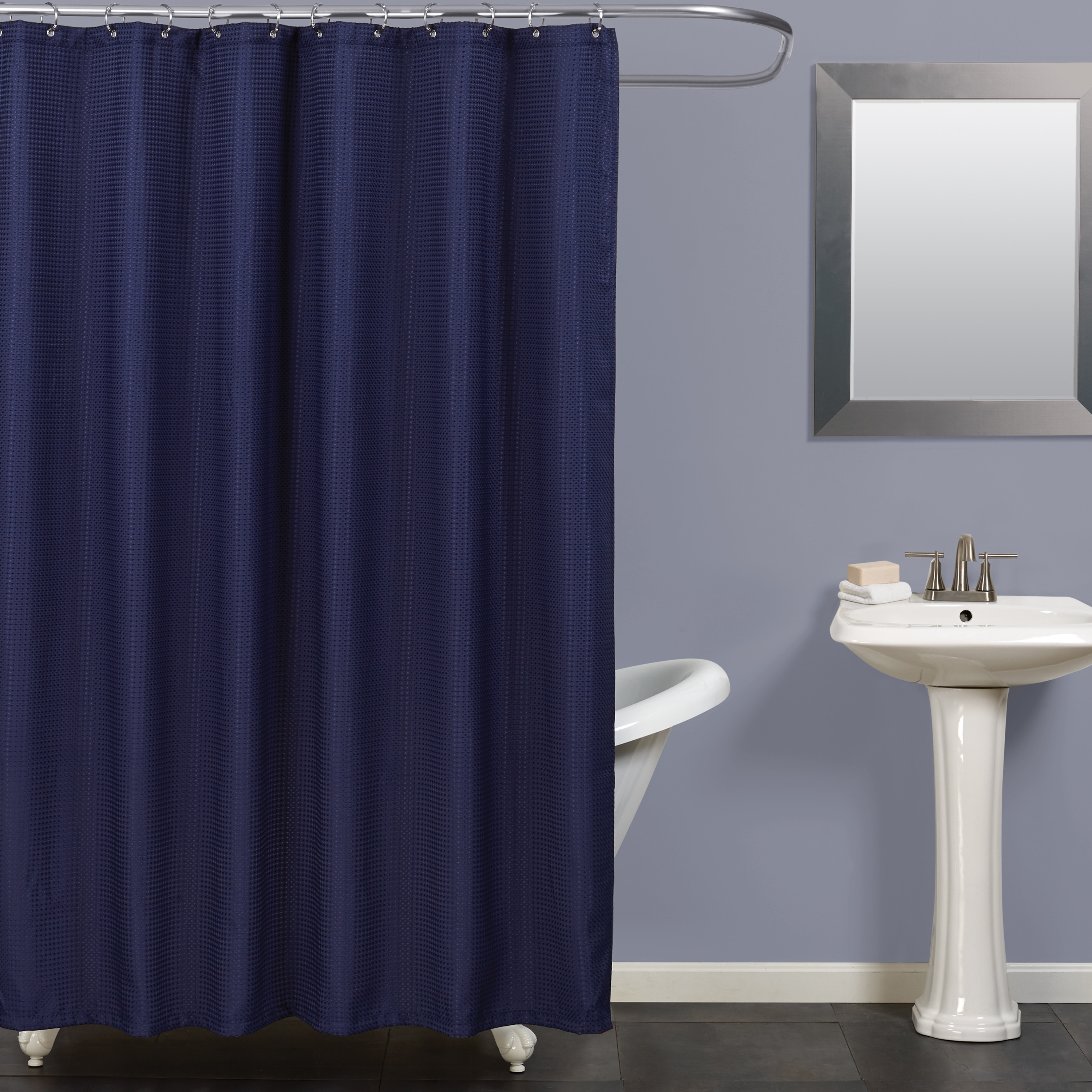 Polyester Navy Solid Shower Curtain, Solid Blue Shower Curtains