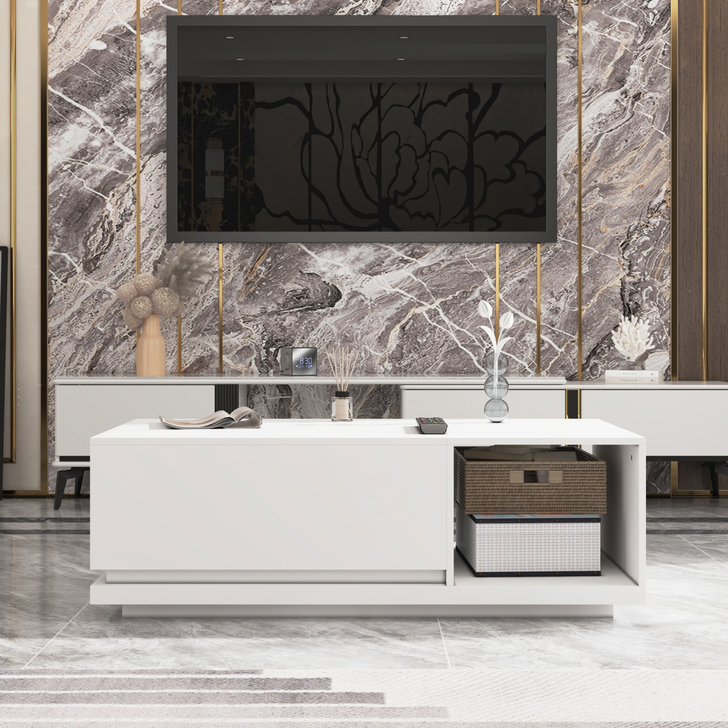 FUFU&GAGA KF310037-01 White MDF Modern Coffee Table with Storage