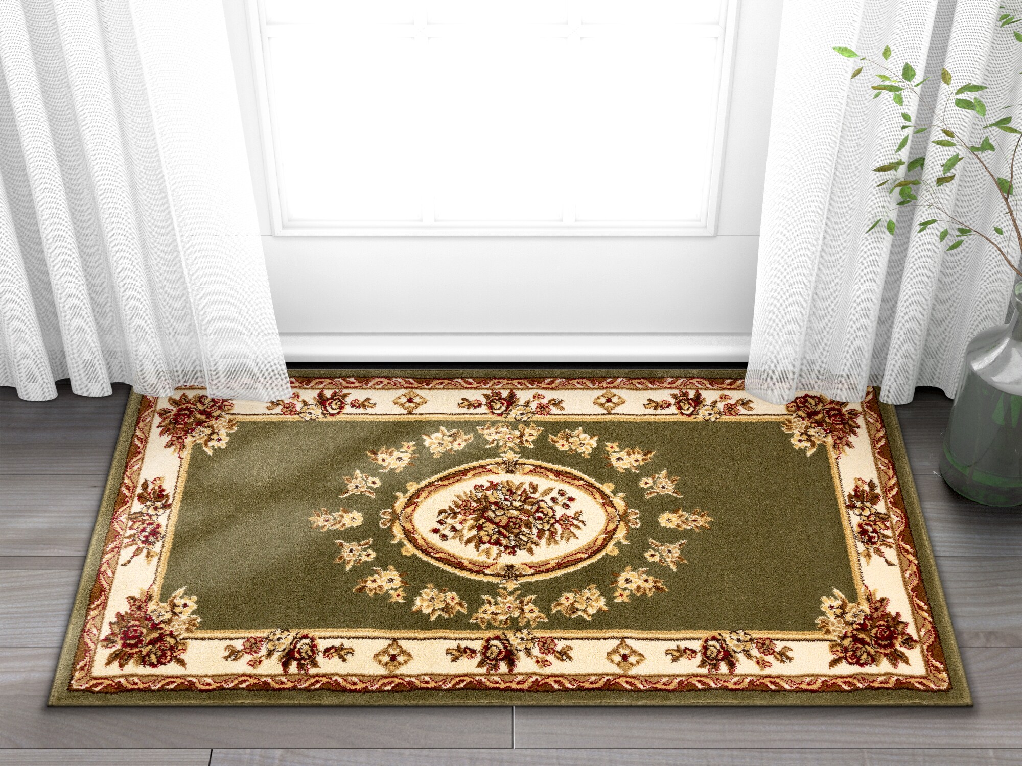 Well Woven 36353 2 x 3 (ft) Loomed Polypropylene Green Rectangular Indoor Medallion Persian Area rug