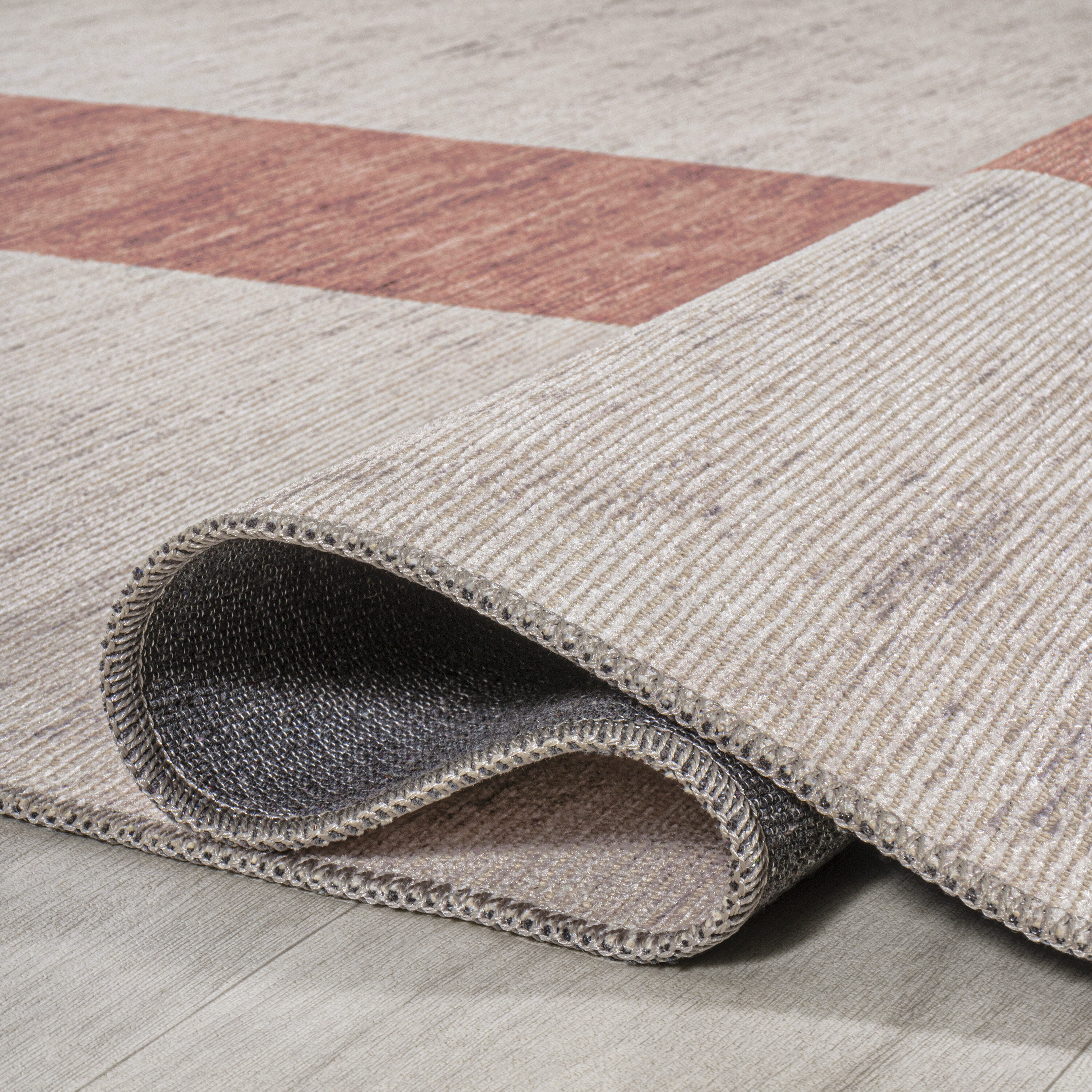 Ivory Stripe Easy-Care Synthetic 4' x 6' Area Rug