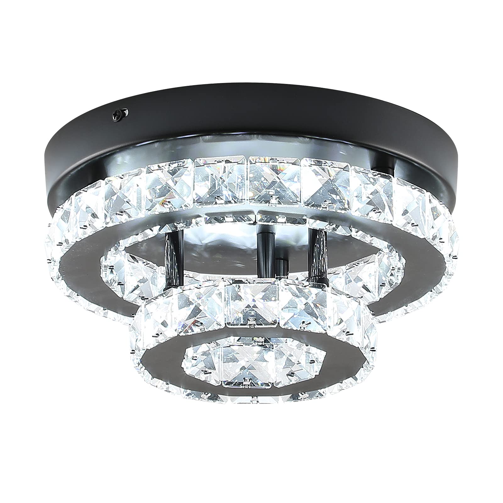 Lukvuzo  9.8 inch Modern Crystal Flush Mount Ceiling Light Black Mini Chandelier with LED Lighting for Bedroom Hallway Entryway Dining Room