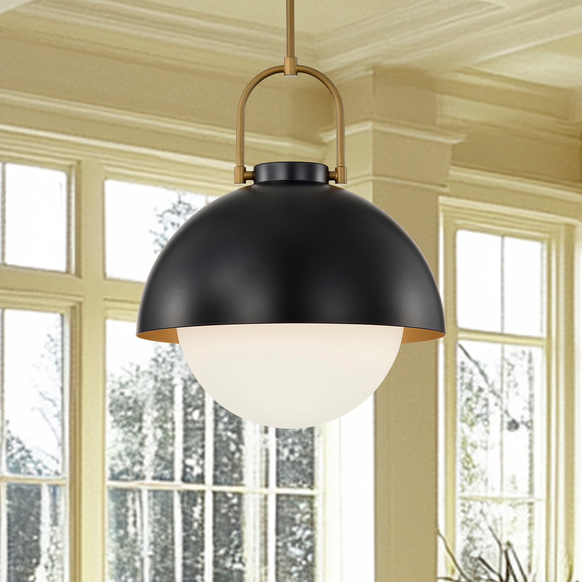 Edvivi EPJ9685BK Matte Black Modern/contemporary Etched glass Globe Medium Hanging Pendant light