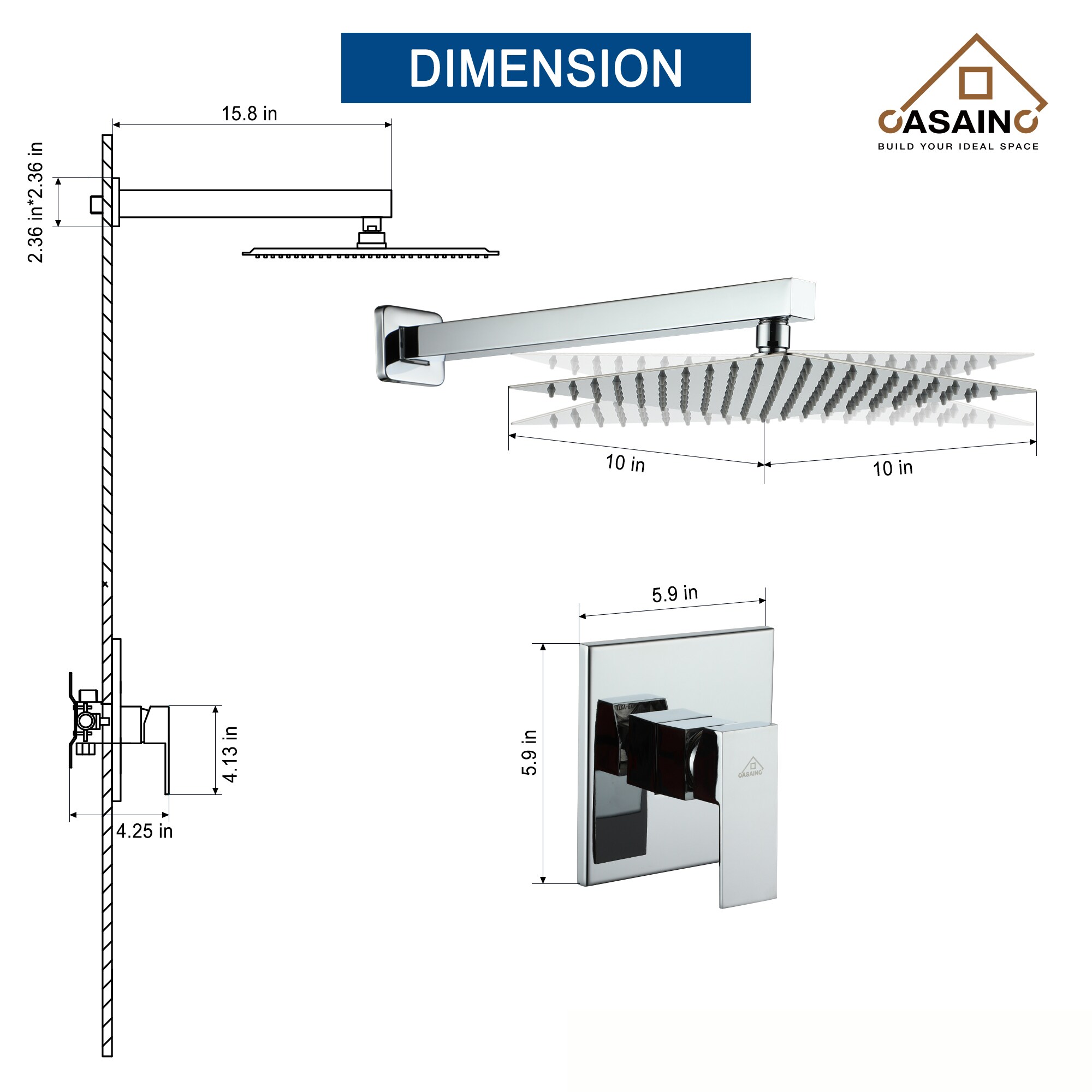 CASAINC OY-93A0901-CP Showerhead-Bar-Panels - View #2