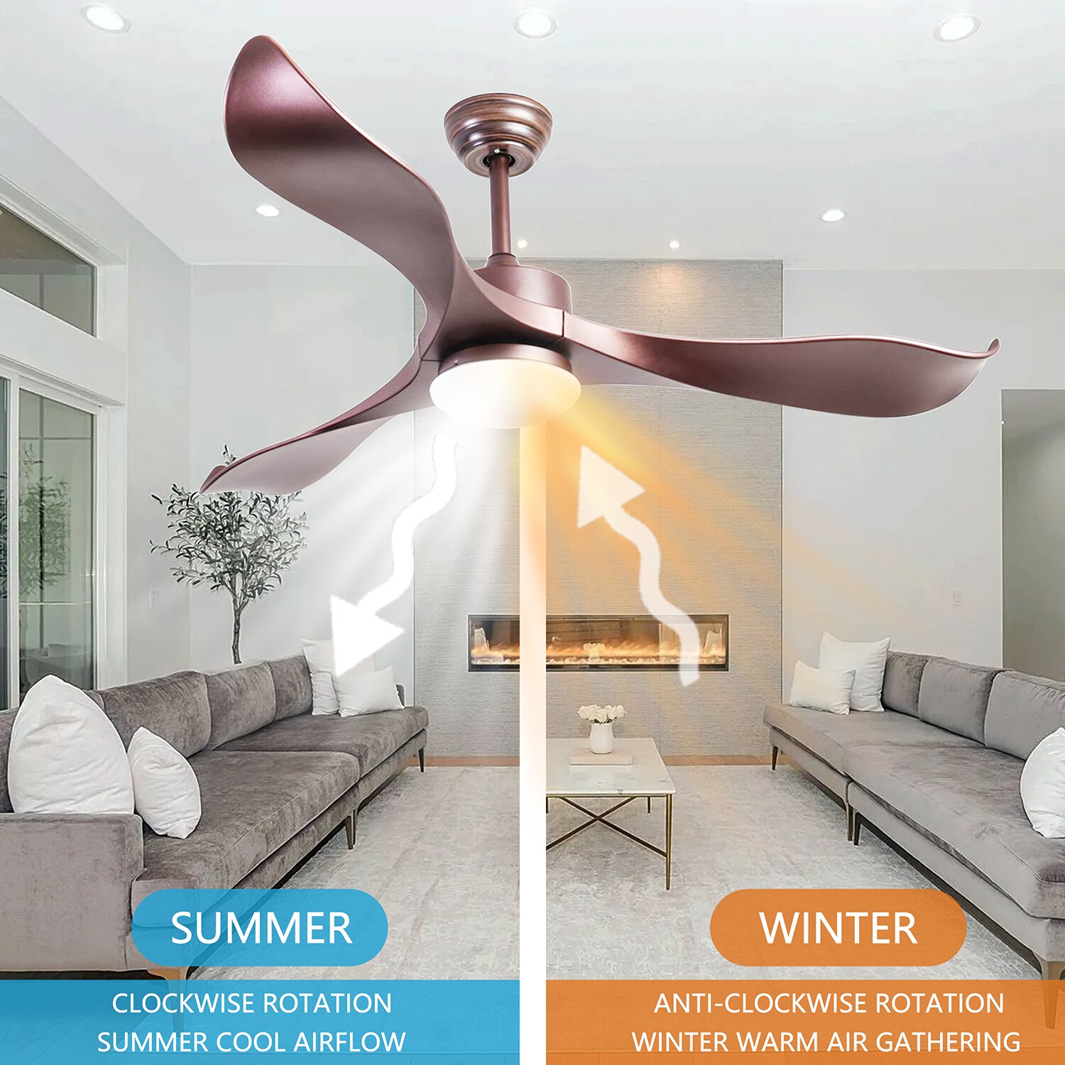 SINOFURN 52-in Brown Color-changing Integrated LED Indoor Ceiling Fan ...