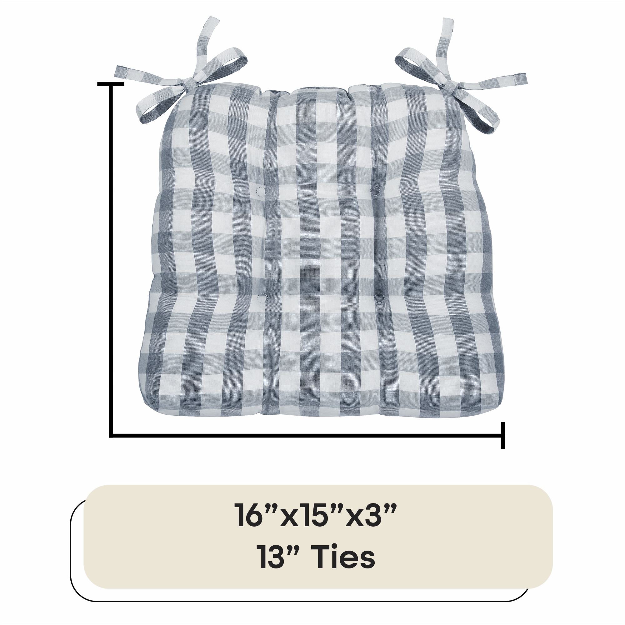 Gray Buffalo Check Tufted Chair Seat Cushions, Set of 2