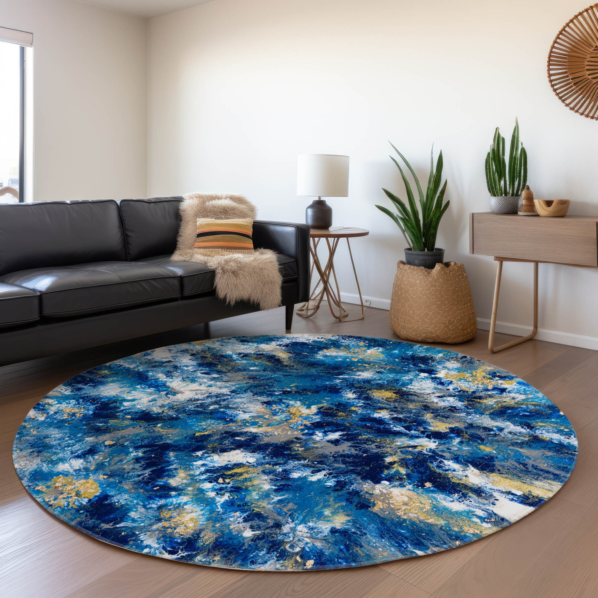 Addison Rugs AMF62BL8RO Mayfield AMF62BL 8 x 8 (ft) Loomed Polyester Blue Round Indoor Abstract Machine washable Area rug