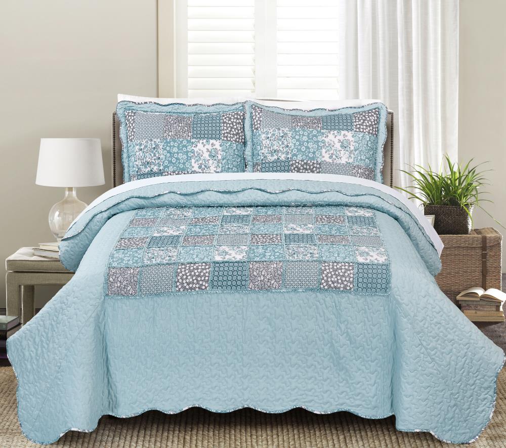 MHF Home Giselle Teal Abstract Queen Quilt (Polyester with Cotton Fill ...