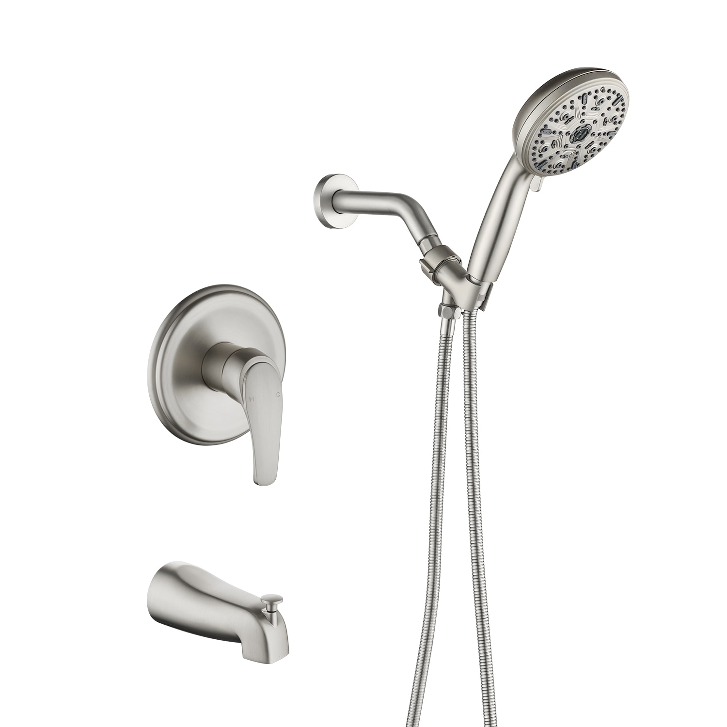 WELLFOR GIG-603BN Brushed Nickel 1-handle Multi-function 4.92-in Round Bathtub and shower Faucet with Valve