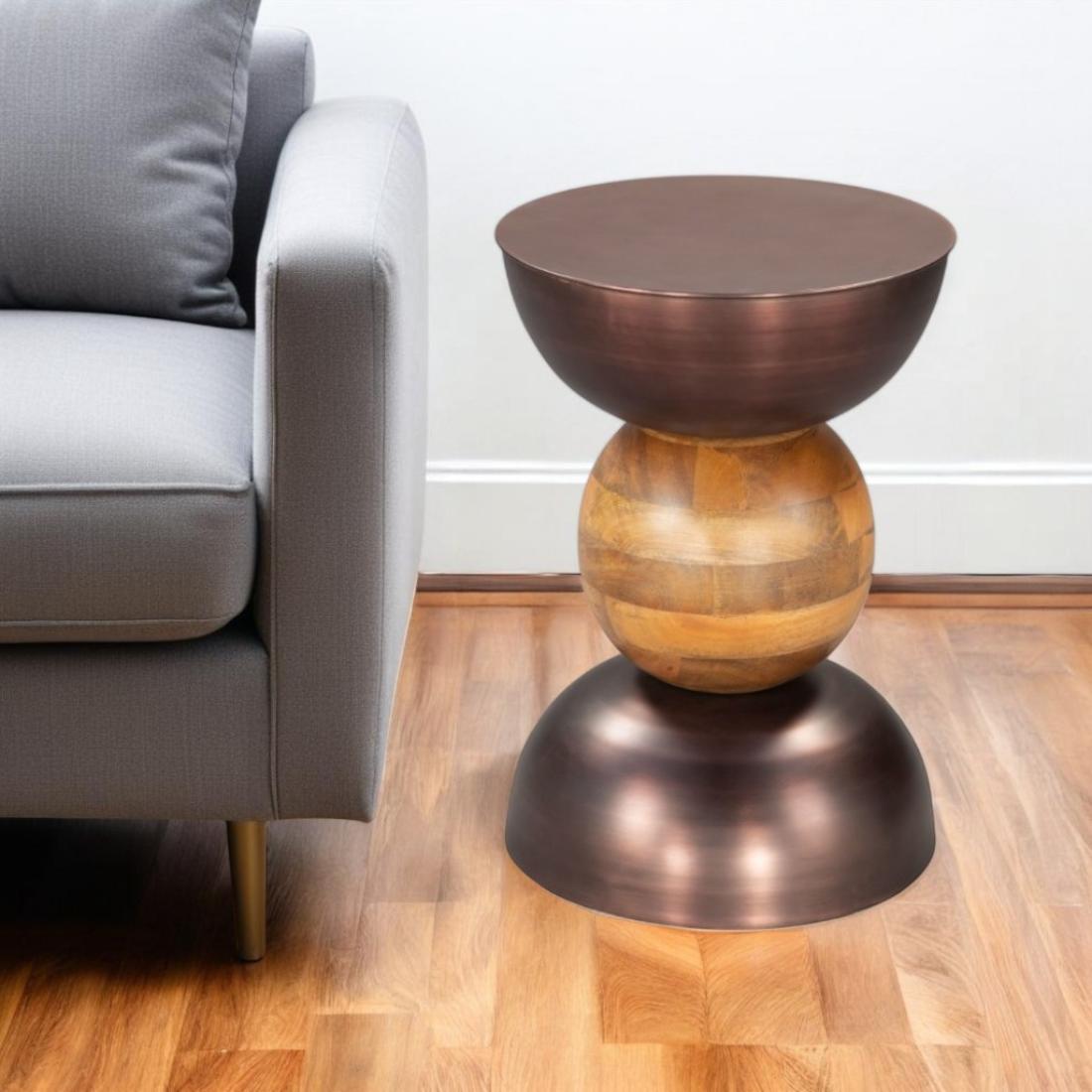 HomeRoots 4000556505 14-in W x 20.3-in H Bronze Metal Round Modern End Table