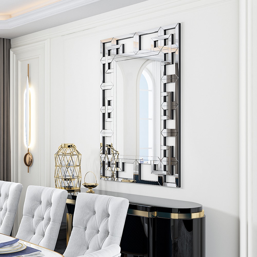 LUVODI Large Bathroom Mirror Wall Mounted 3D Luxury Silver Wall