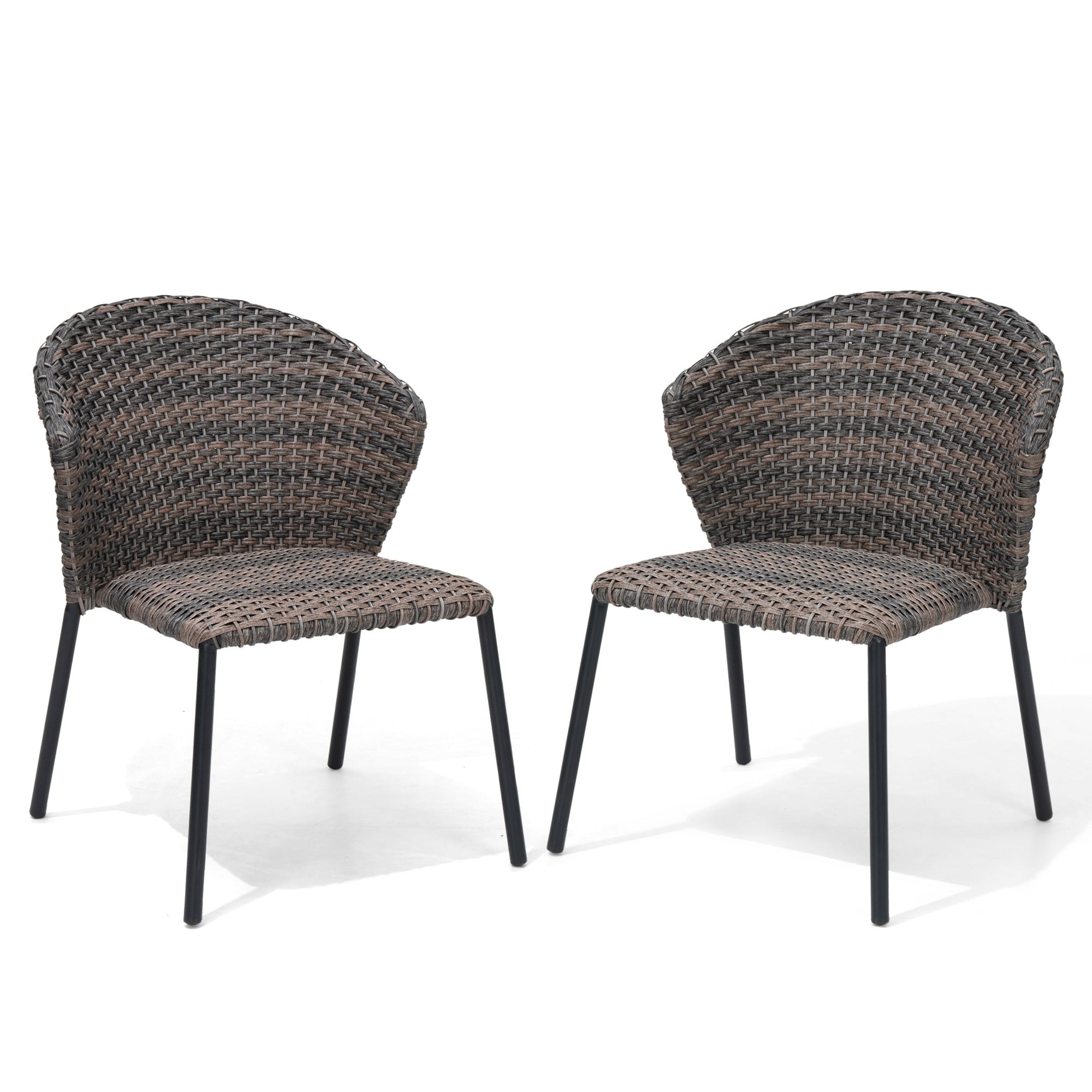 Crestlive Products CL-DC207GRY-2 2 pc patio dining chairs Set of 2 Brown Metal Frame Stationary Dining Chair with Gray Woven Seat