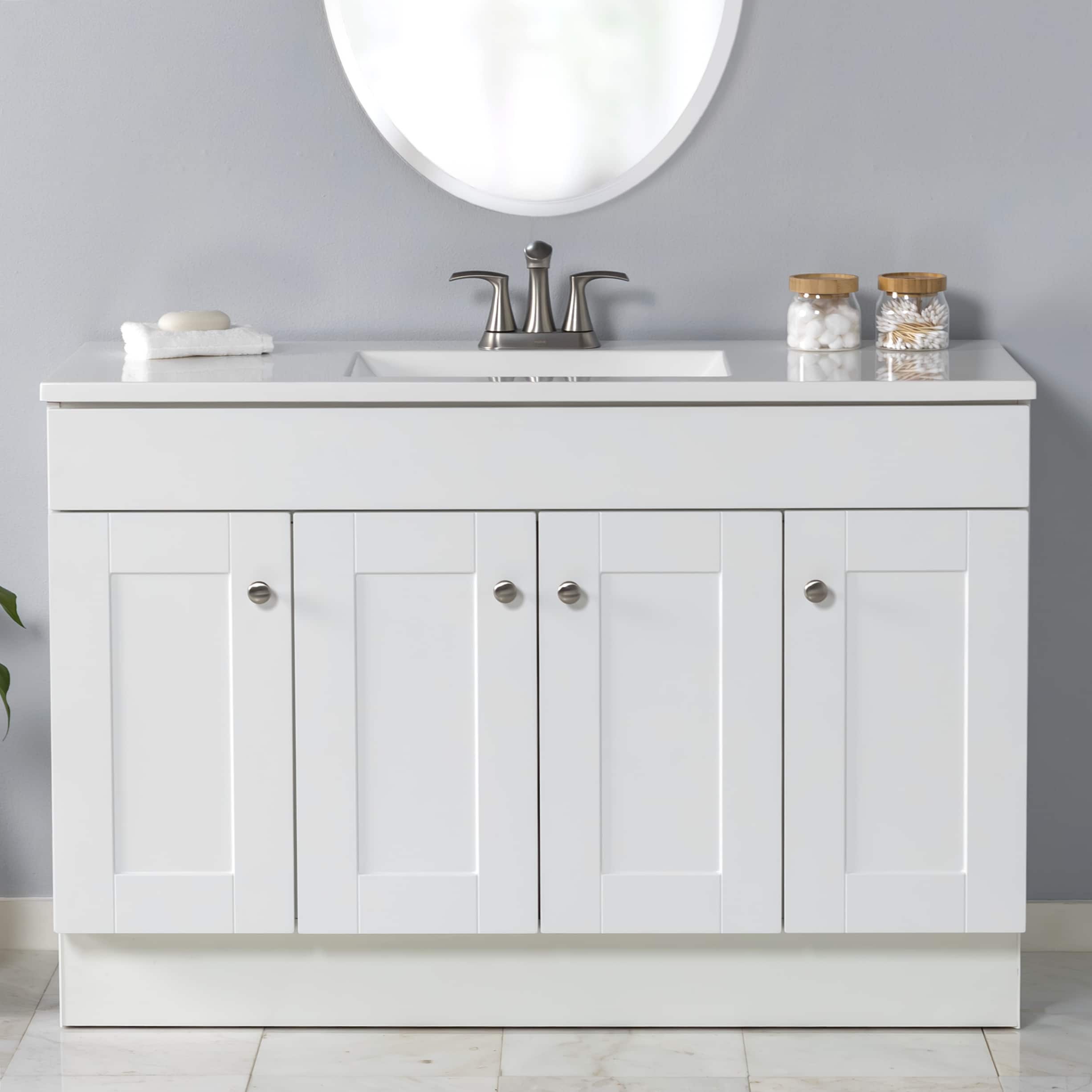 Project Source LWW022748P2-WH Dover 48-in True White Single sink Bathroom Vanity with White Cultured marble Top