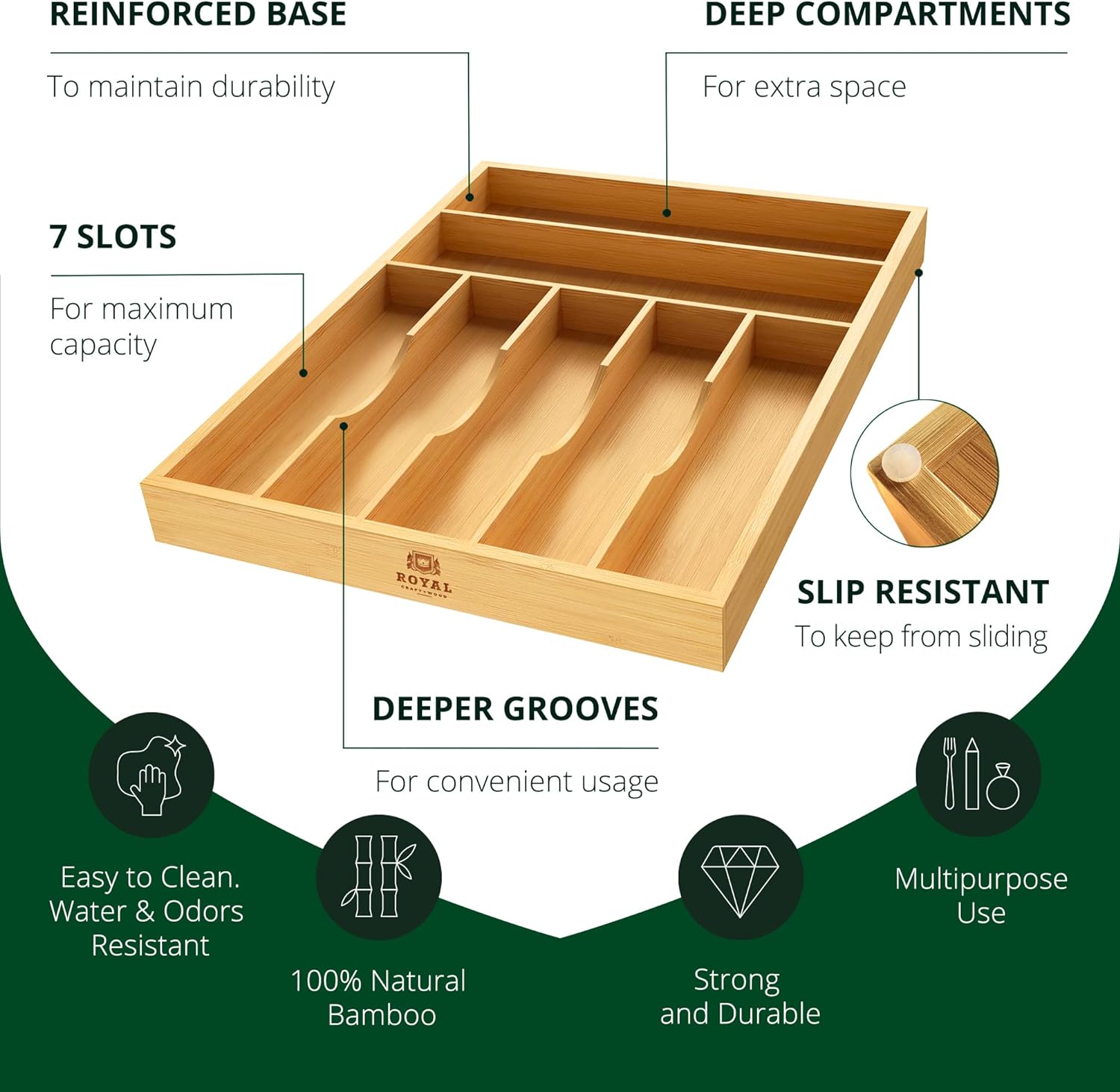 Royal Craft Wood Bamboo Kitchen Drawer Organizer (Beige, 7-slot)