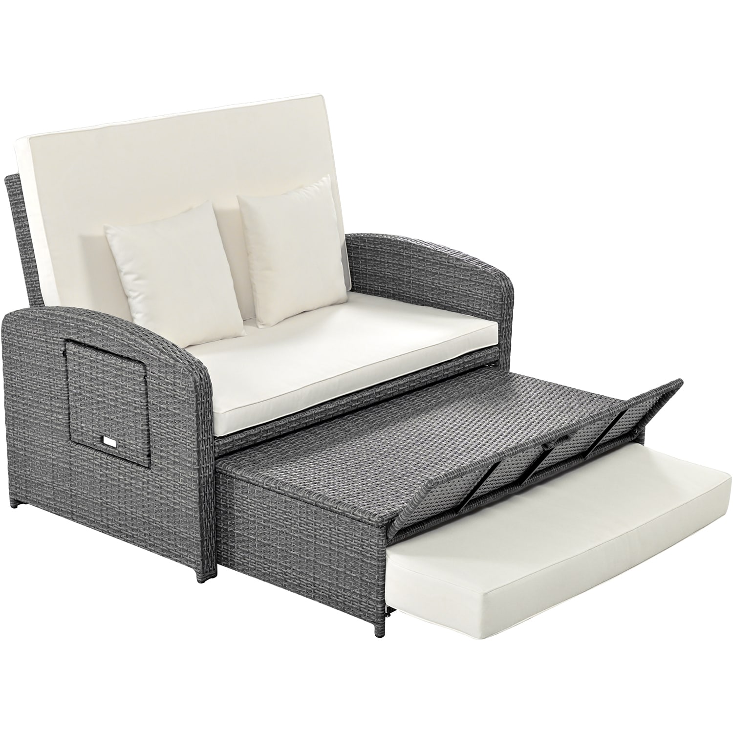 SINOFURN SYA020221BN Rattan Outdoor Daybed with Beige Cushions and Rattan Frame