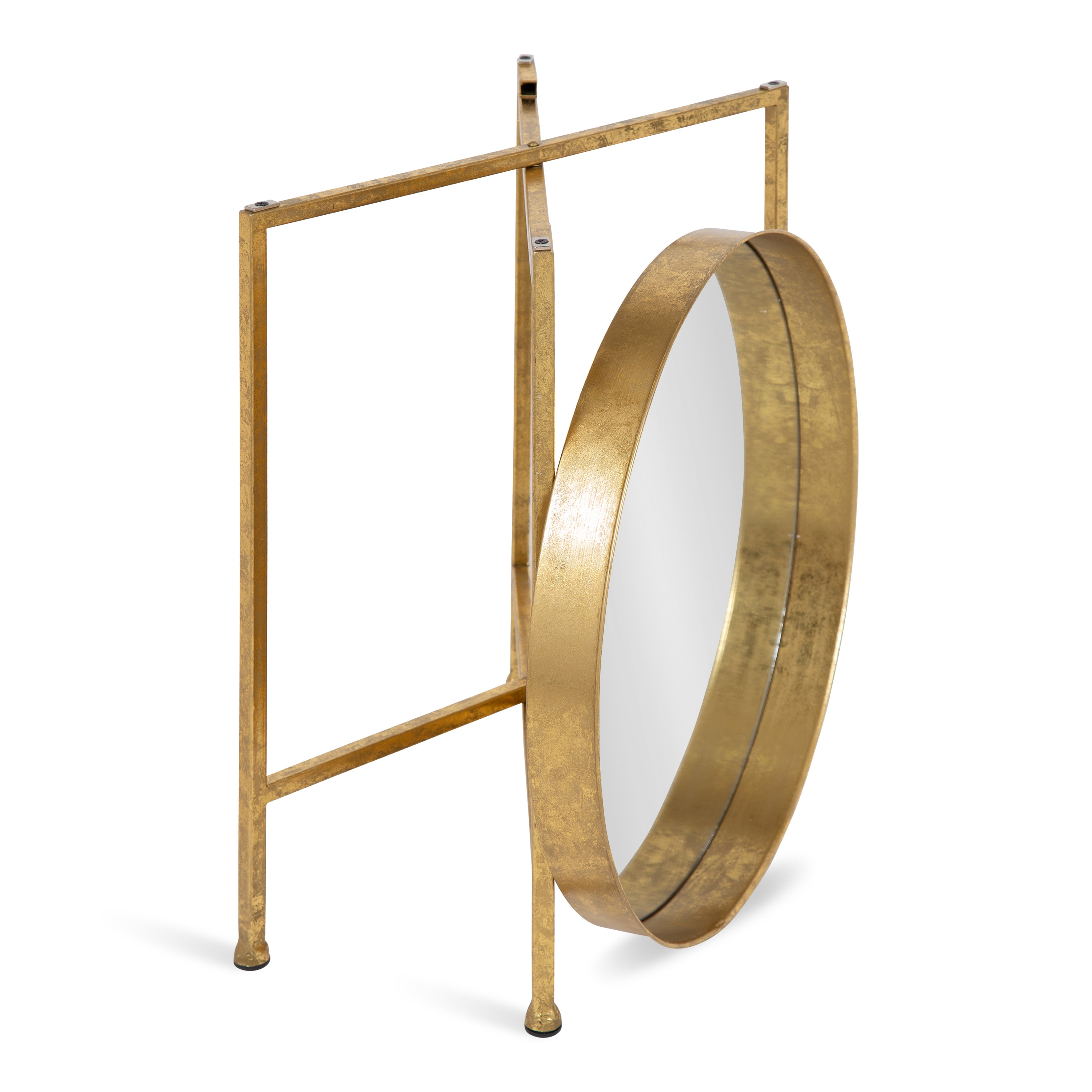 Celia Round Gold Metal Side Table with Mirrored Glass Top