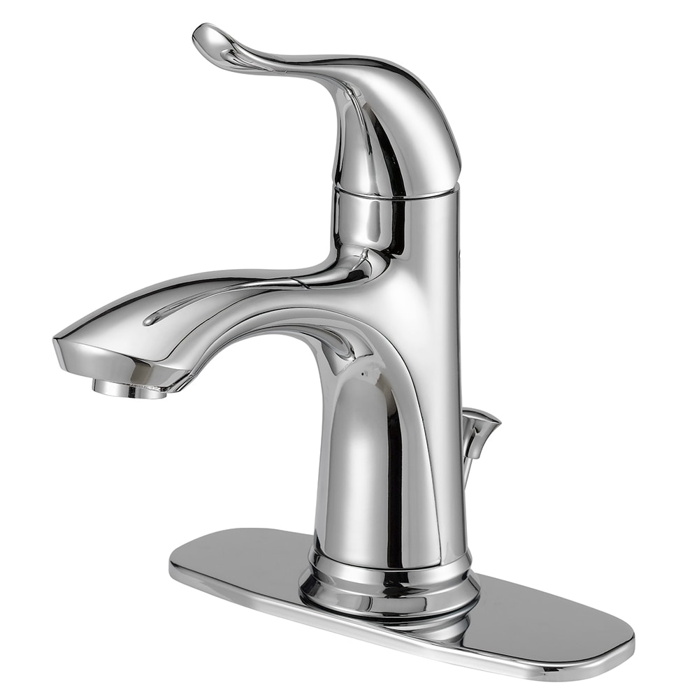Project Source Dover Brushed Nickel 4-in centerset 2-handle WaterSense  Bathroom Sink Faucet with Drain and Deck Plate (2.37-in) in the Bathroom  Sink Faucets department at