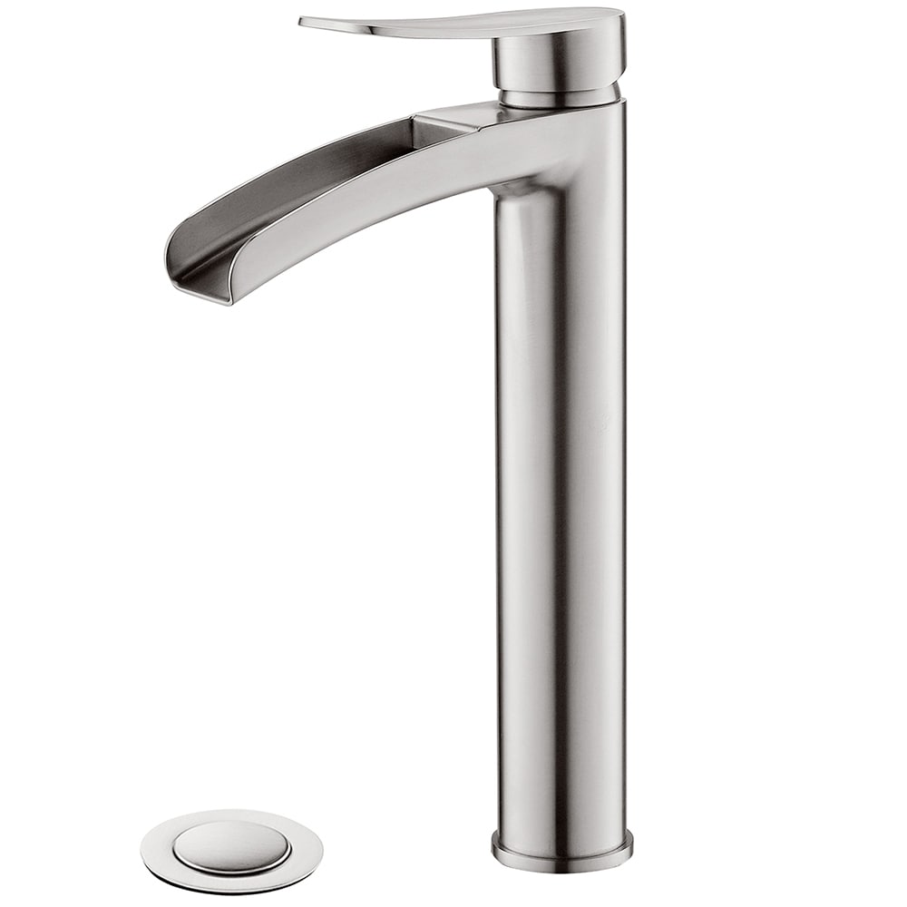 Brushed Nickel Single Hole 1-Handle Bathroom Sink Faucet with Drain | - Phiestina LWNS-SF-01-BN-V