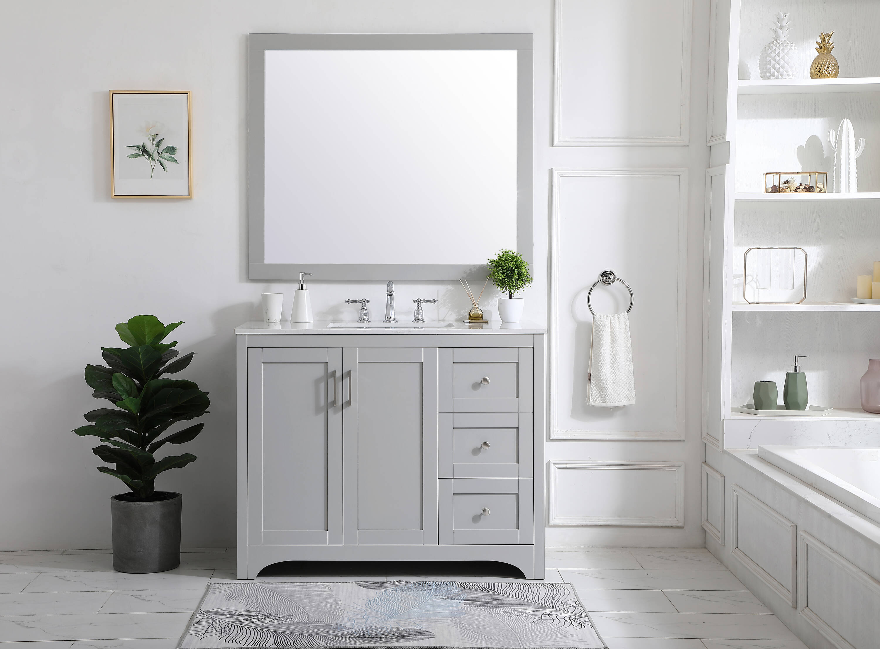Gray 42" Single Bathroom Vanity with Quartz Top