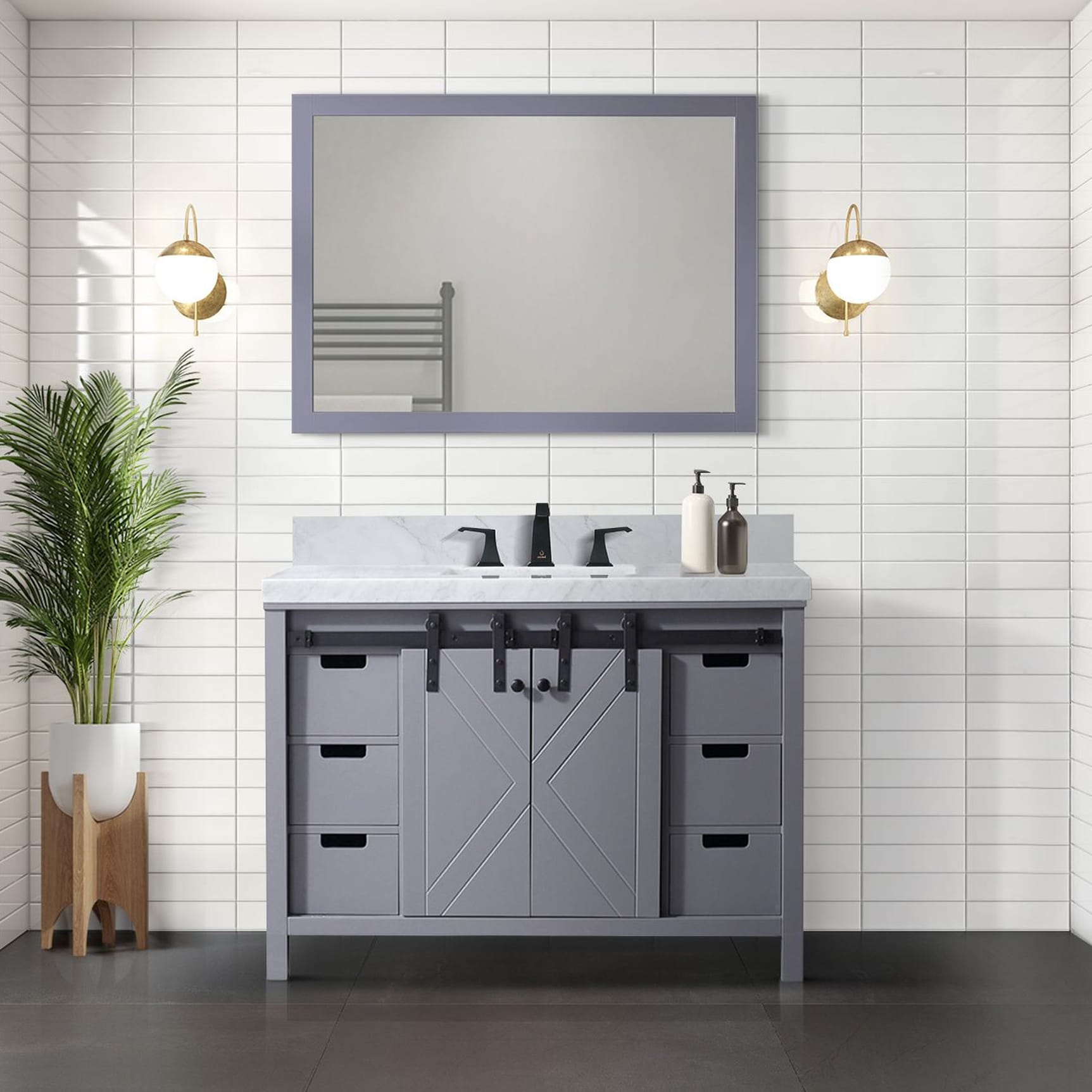 Lexora LM342248SBBSM44F Marsyas 48-in Dark Grey Undermount Single sink Bathroom Vanity with White Carrara Marble Marble Top (Mirror Included) (Faucet Included)
