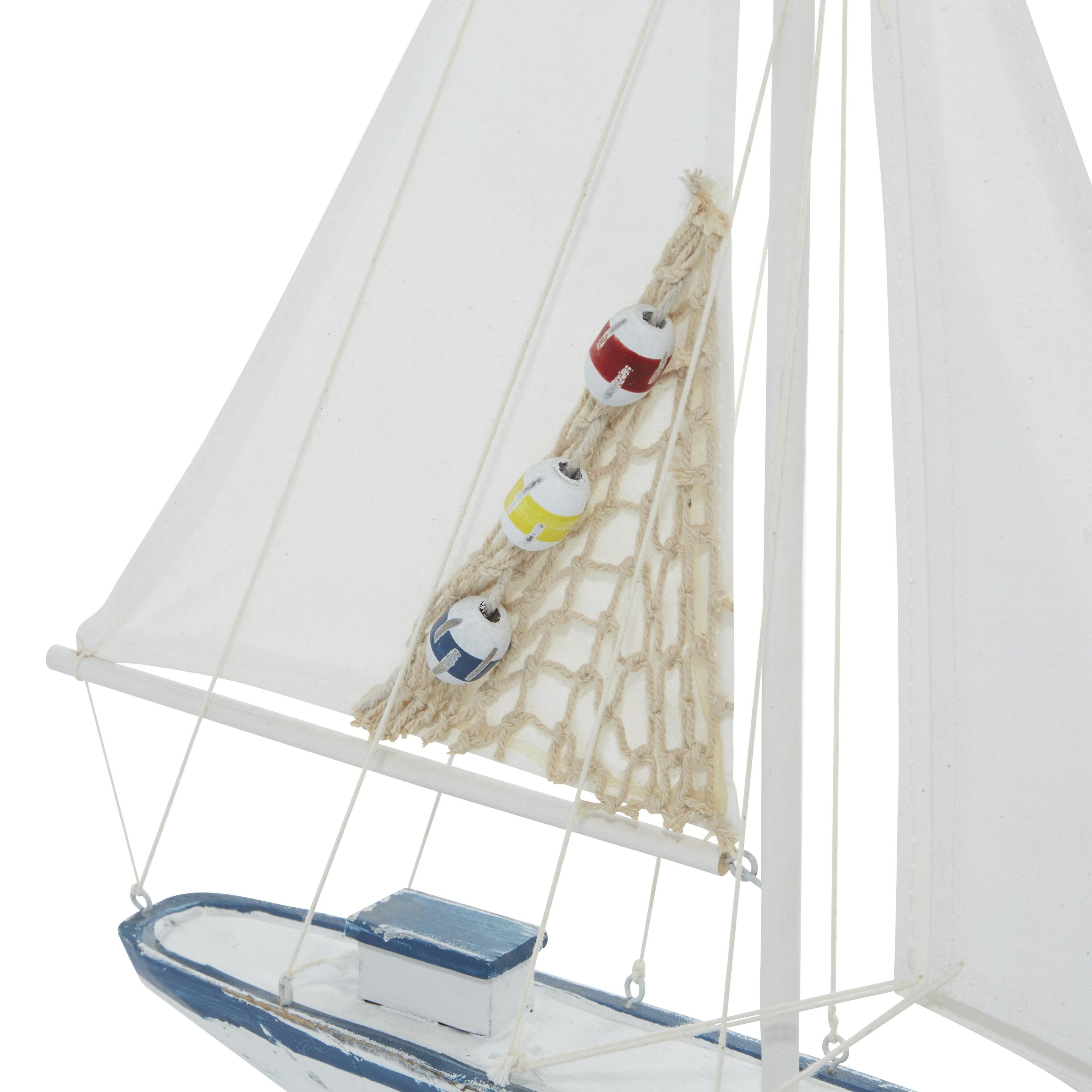 White and Blue Pine Wood Nautical Sail Boat Sculpture Set