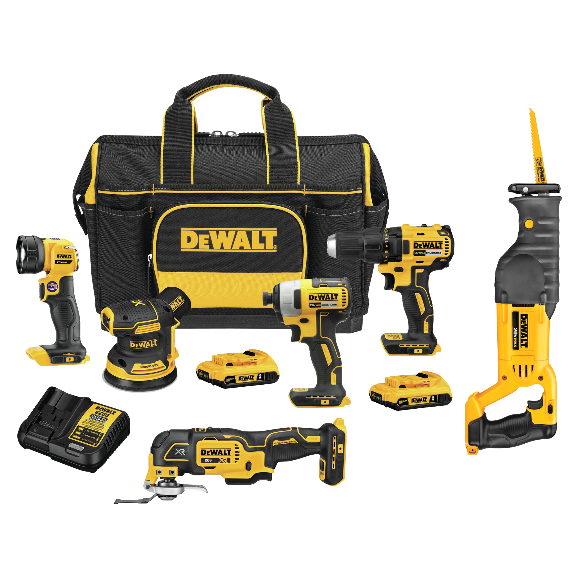 DEWALT 5-Tool 20-Volt Max Brushless Power Tool Combo Kit with Soft Case (2-Batteries and charger Included) & 20-volt Max Variable Speed Cordless