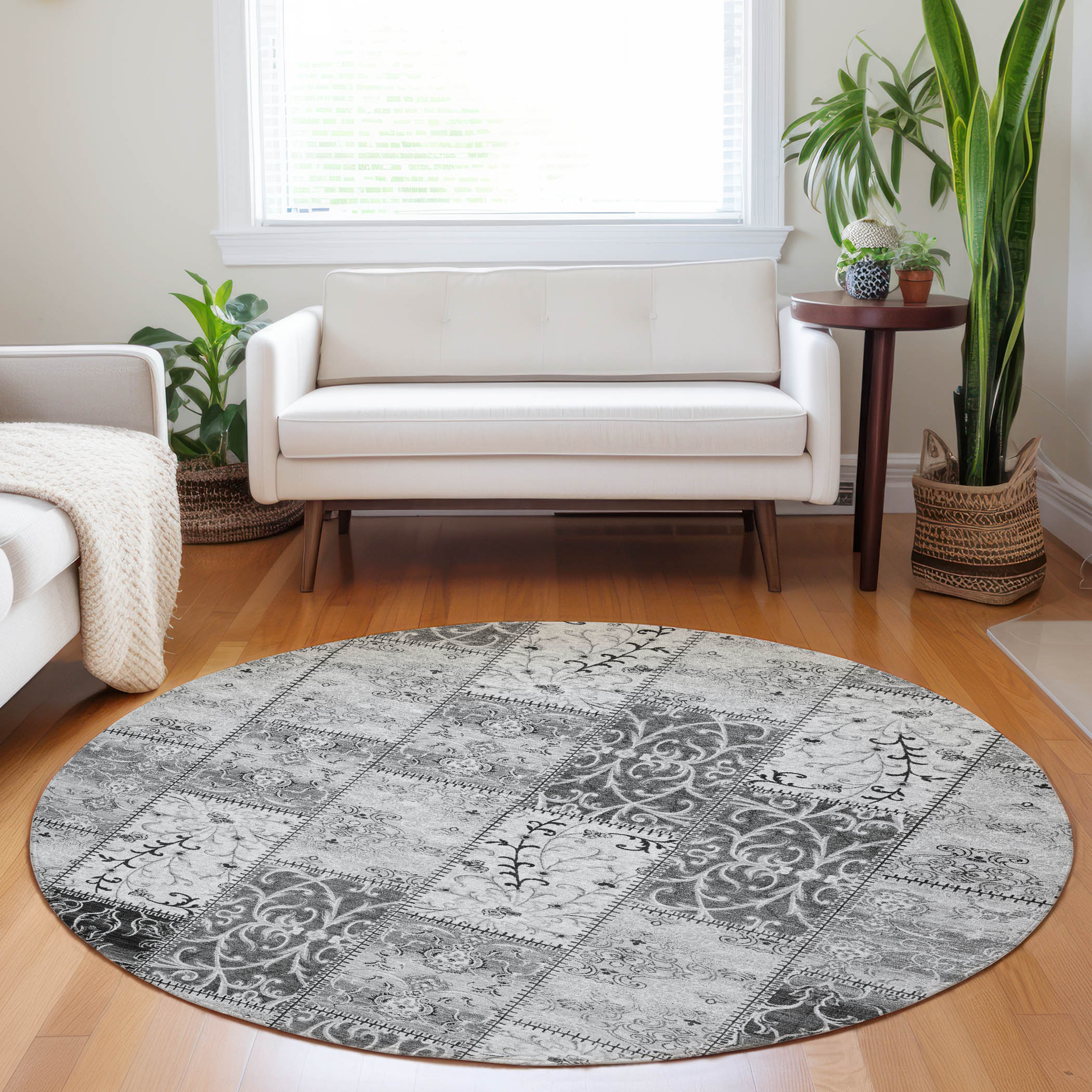 Addison Rugs ACN566GY8RO Chantille ACN566GY 8 x 8 (ft) Polyester Gray Round Indoor/Outdoor Abstract Machine washable Area rug