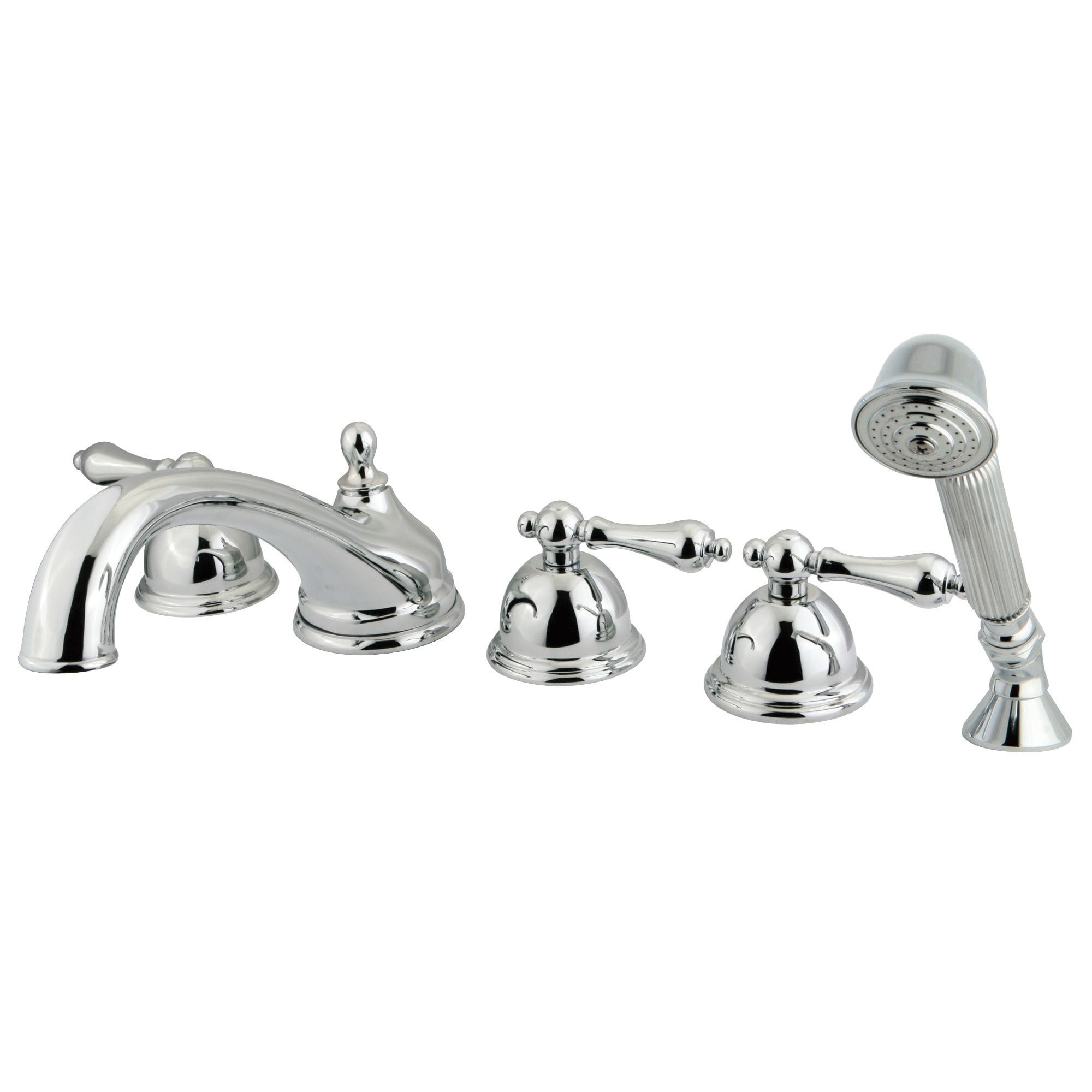 Kingston Brass WLKS33515AL Roman Polished chrome 3-handle Deck-mount Roman Low-arc Bathtub Faucet with Hand Shower ( Valve Included )