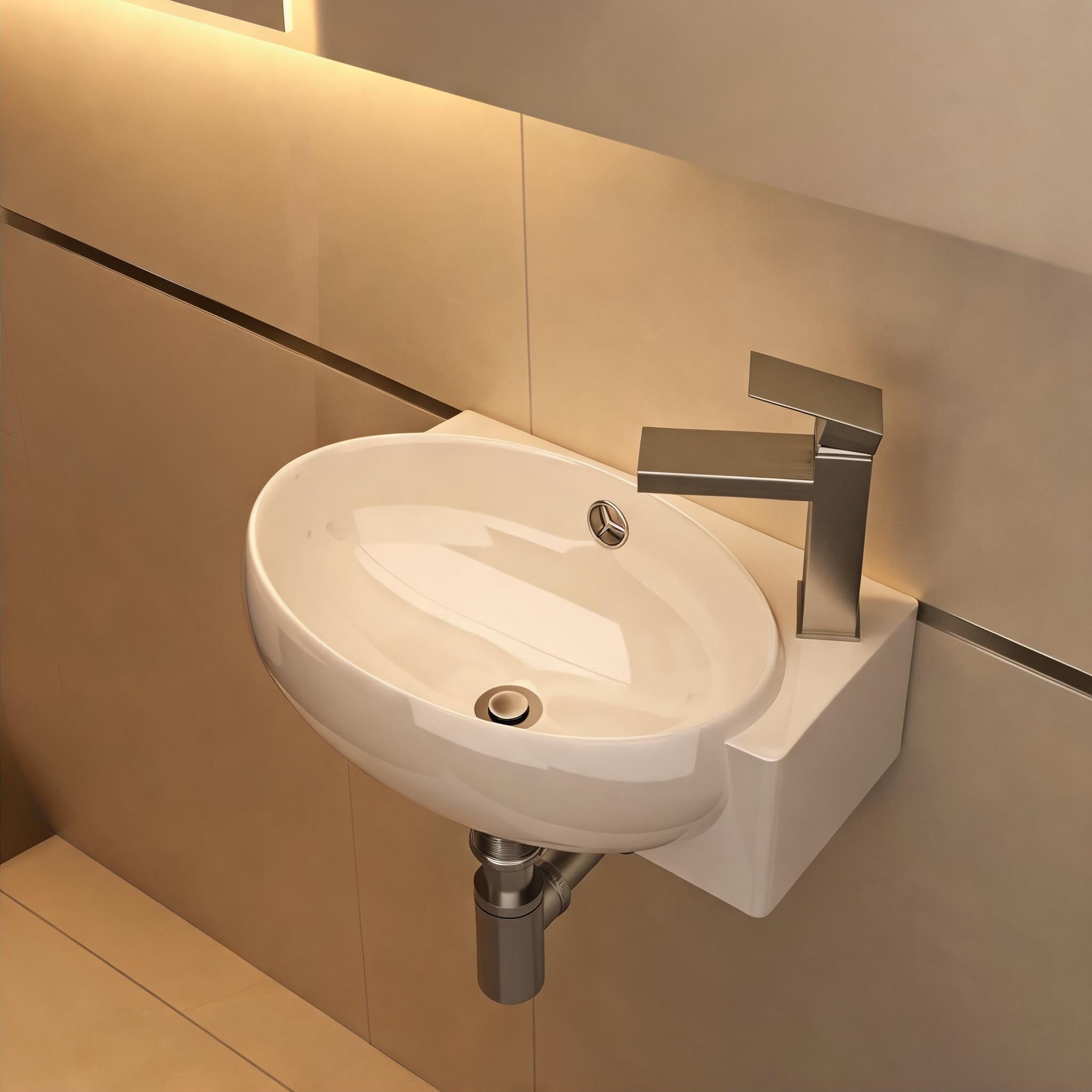 SunJet Soft white ceramic wall-mounted bathroom sink for compact spaces modern rectangular design with single faucet hole
