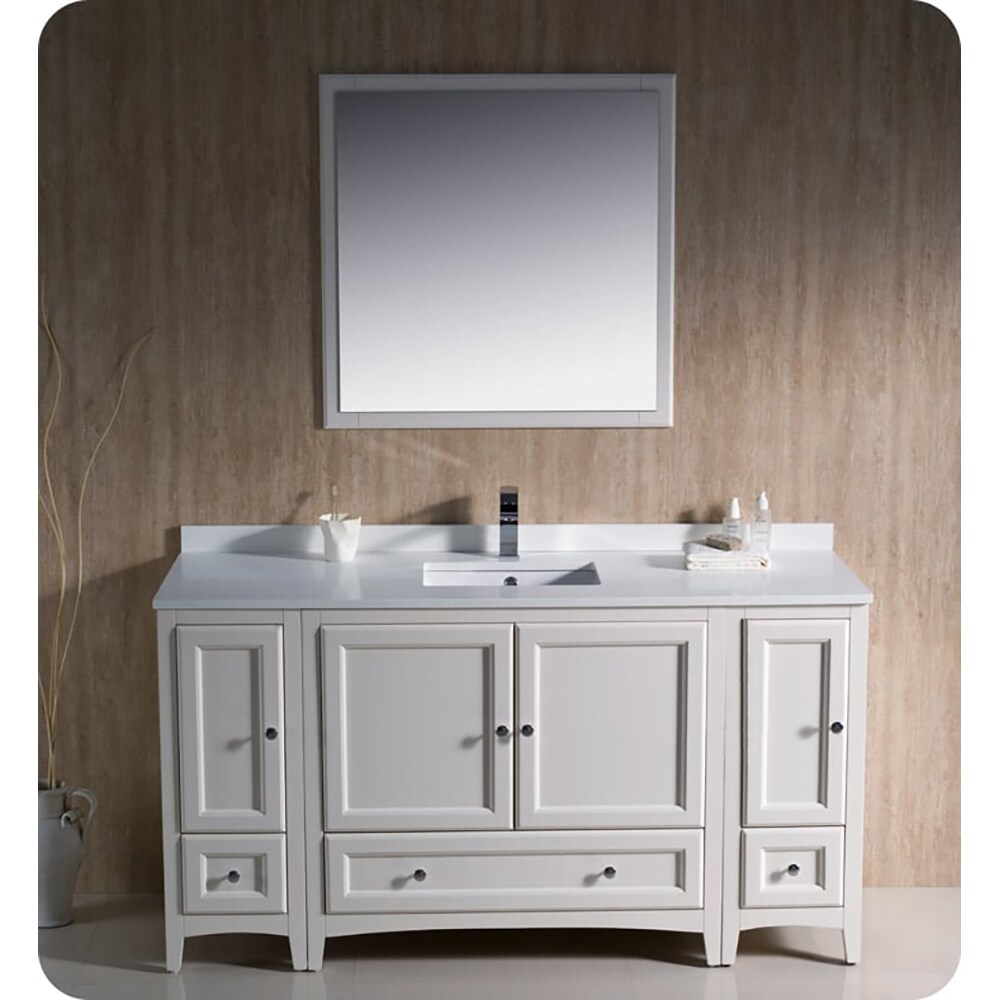 Antique White 59'' Engineered Wood Traditional Bathroom Vanity Cabinet