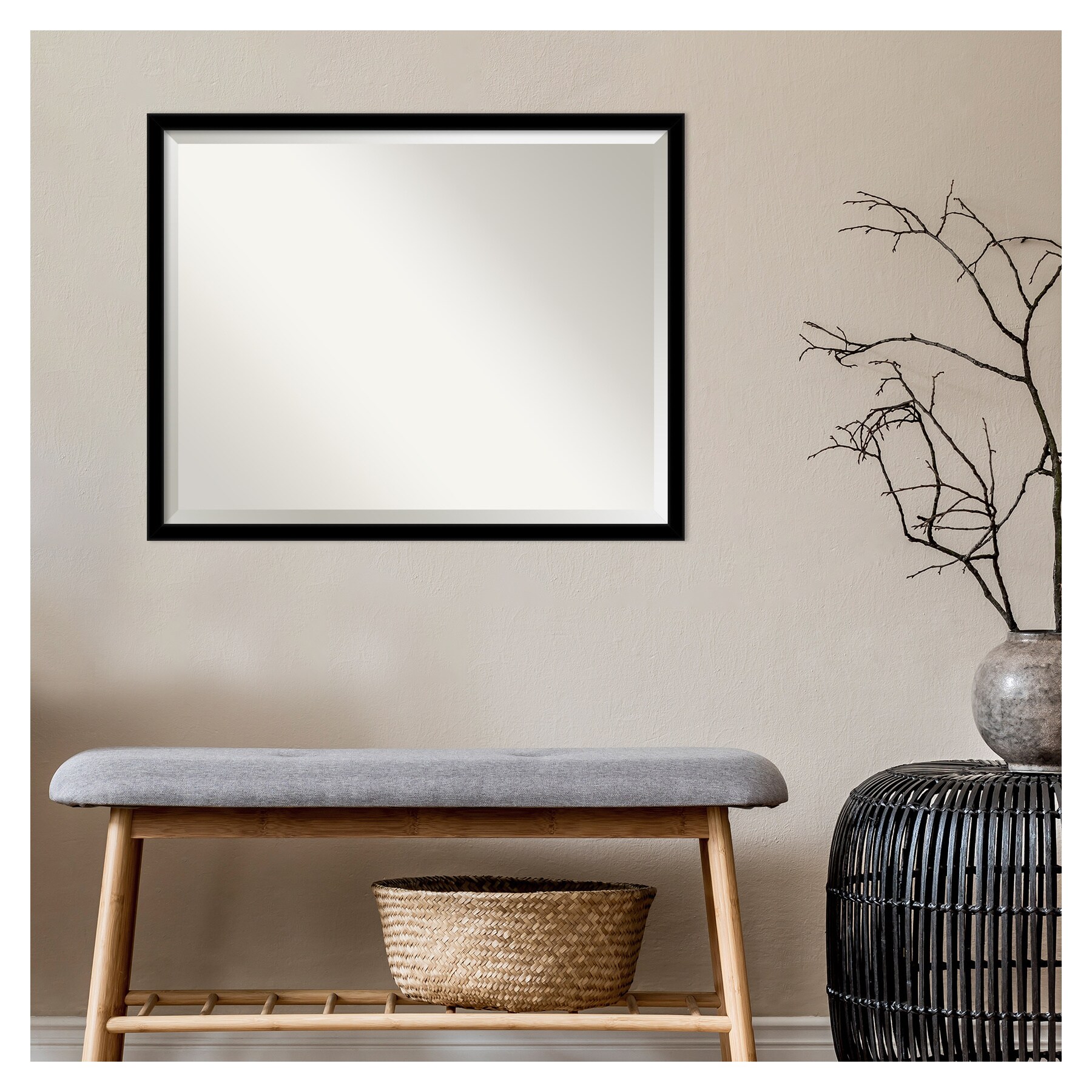 Jet Black Rectangular Wall Mirror with Polystyrene Frame