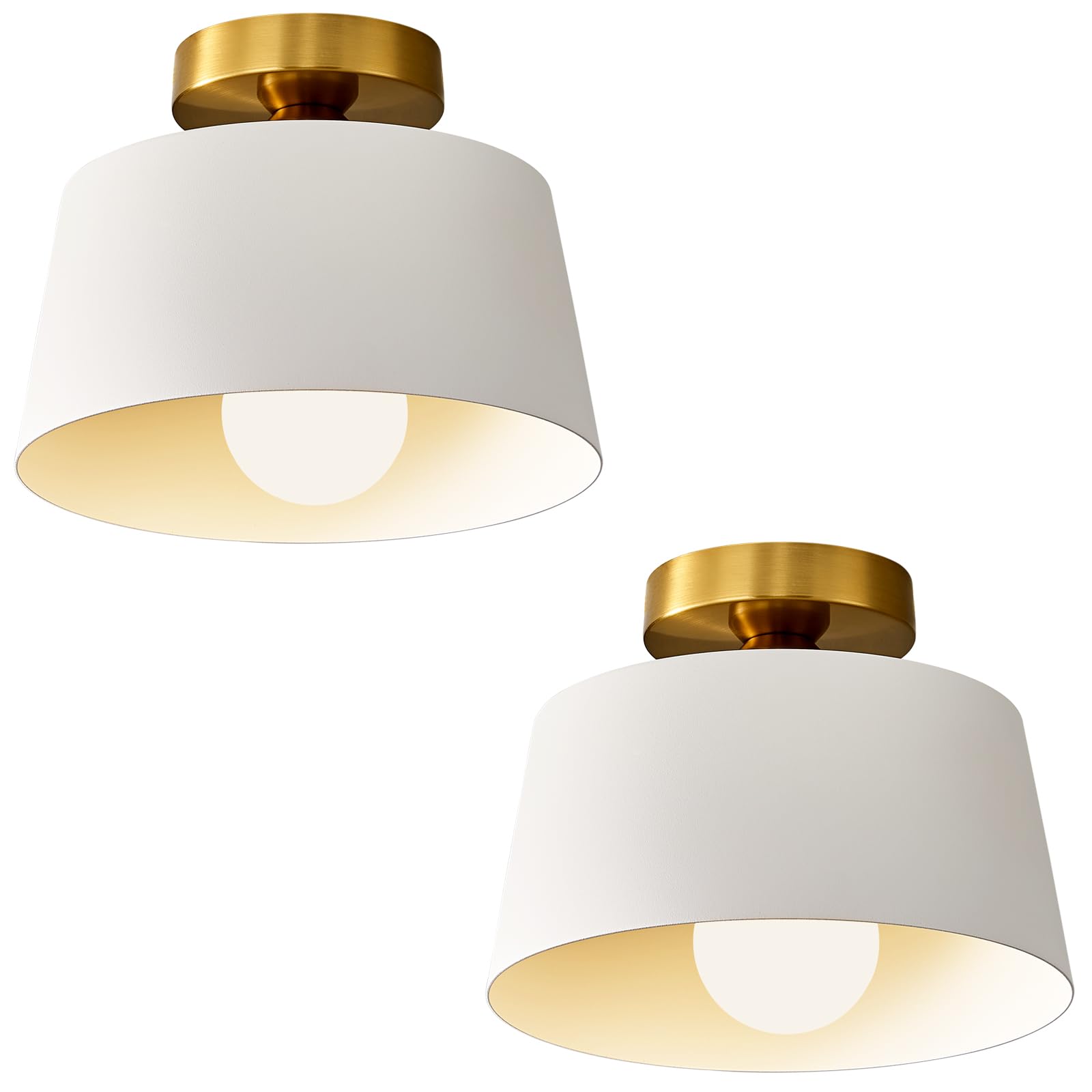 AOIZGMY  Modern Semi Flush Mount Ceiling Light 2 Pack Metal Ceiling Light Fixture E26 Ceramic Lamp Head White and Gold Ceiling Lamp for Hallway