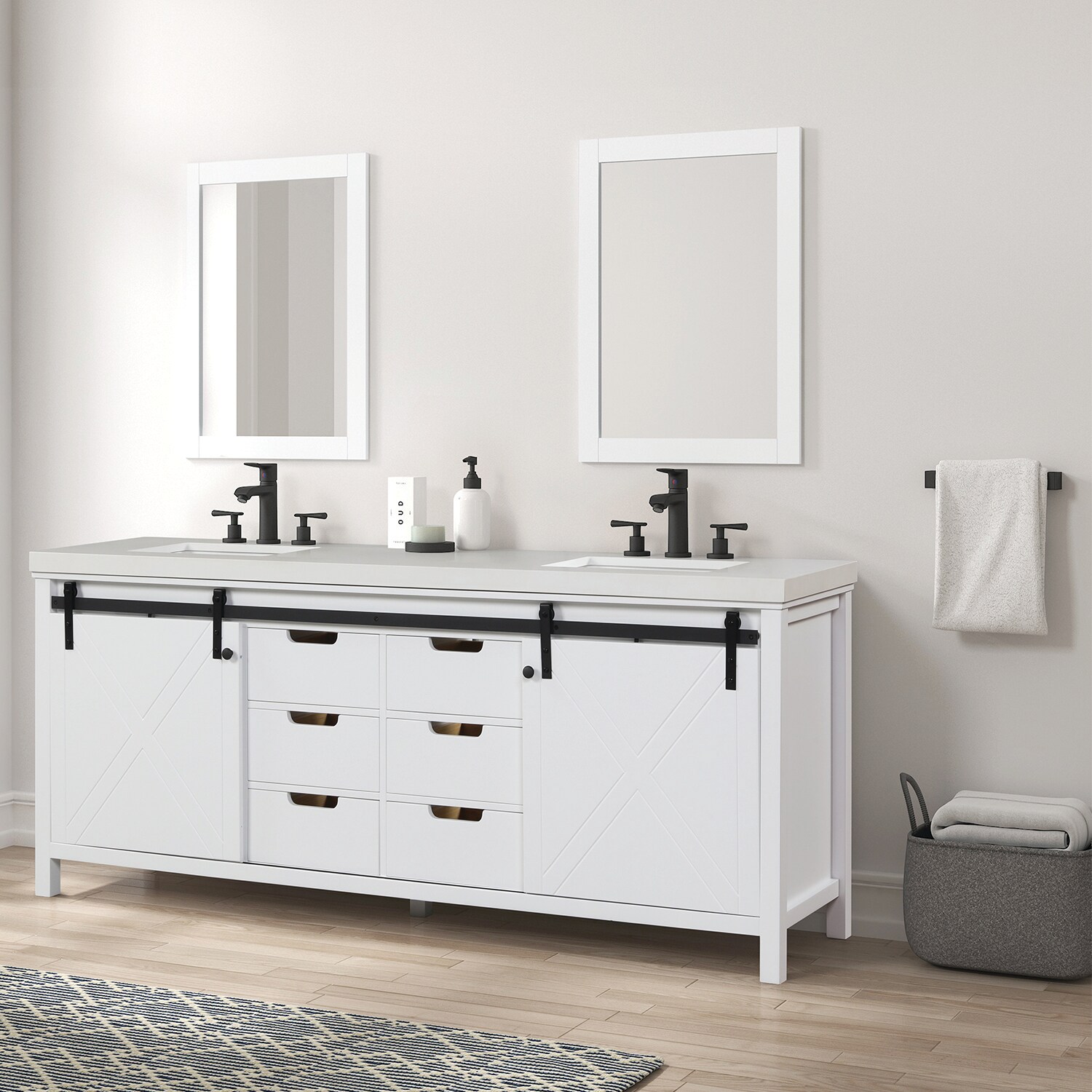 Eviva 84-in White Undermount Double Sink Bathroom Vanity with White ...