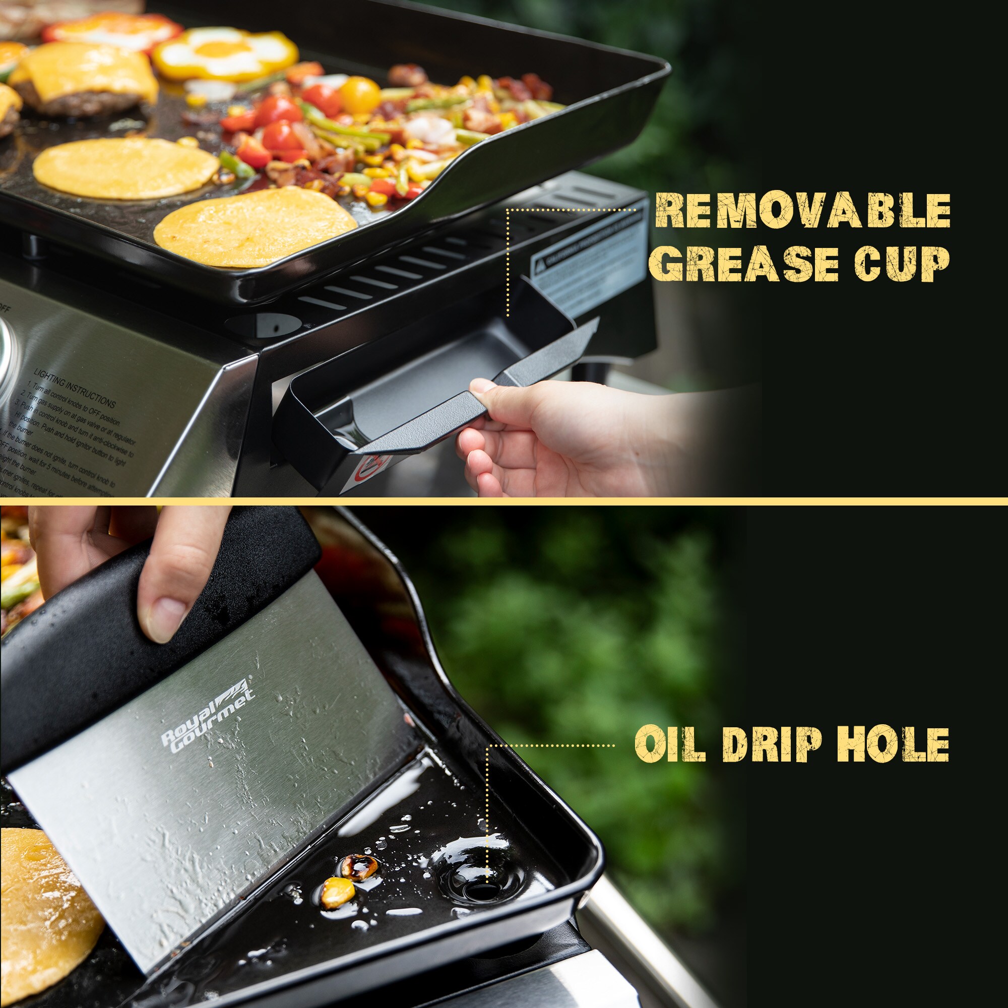 Royal Gourmet PD1300C 3-Burner 26,400-BTU Portable GAS Grill Griddle, Regulator, Cover and Carry Bag Included, Outdoor Camping, Tailgating