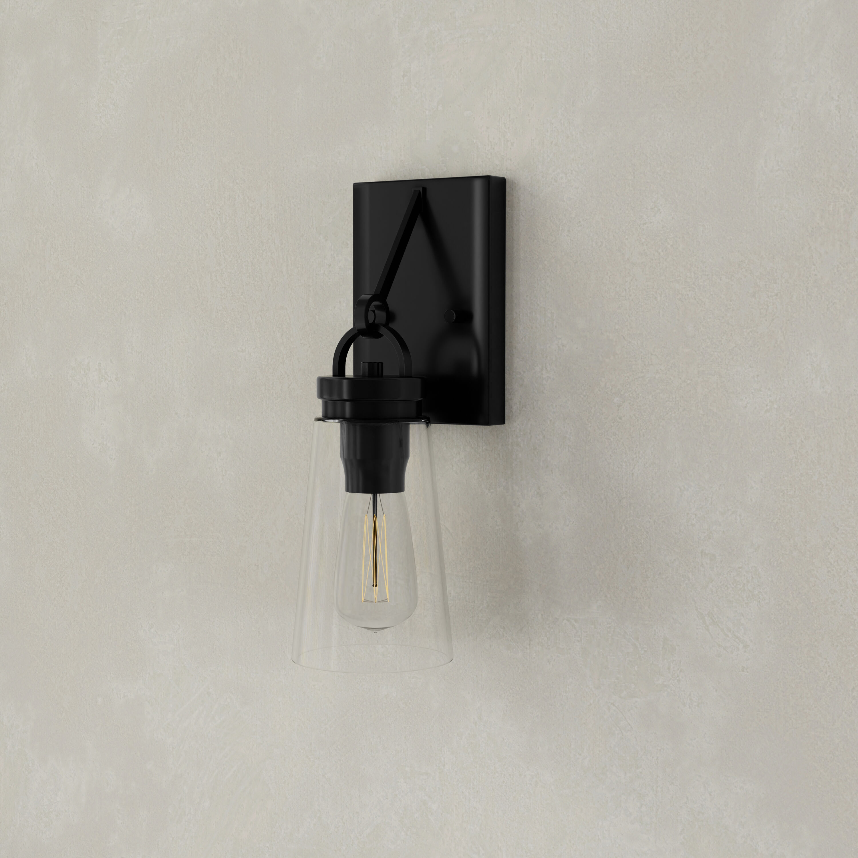 Matte Black Steel Farmhouse Wall Sconce with Clear Glass Shade