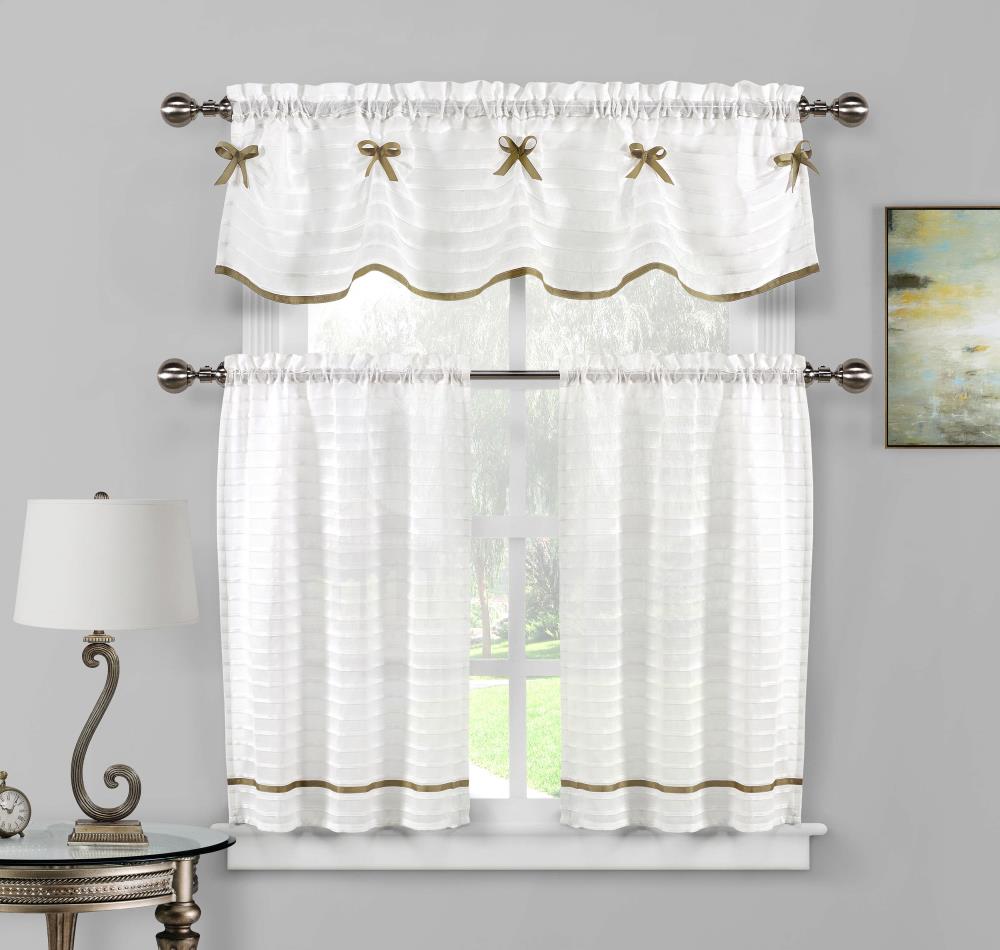 Duck River Textile CAKWT=12 /13100 15-in White-taupe Semi-sheer Standard Lined Rod Pocket Curtain Panel Pair