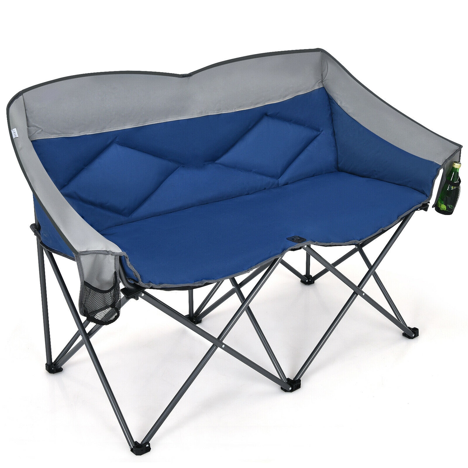 WELLFOR DOZ70772BL Stackable Black Steel Frame Stationary Balcony Chair with Blue Woven Seat
