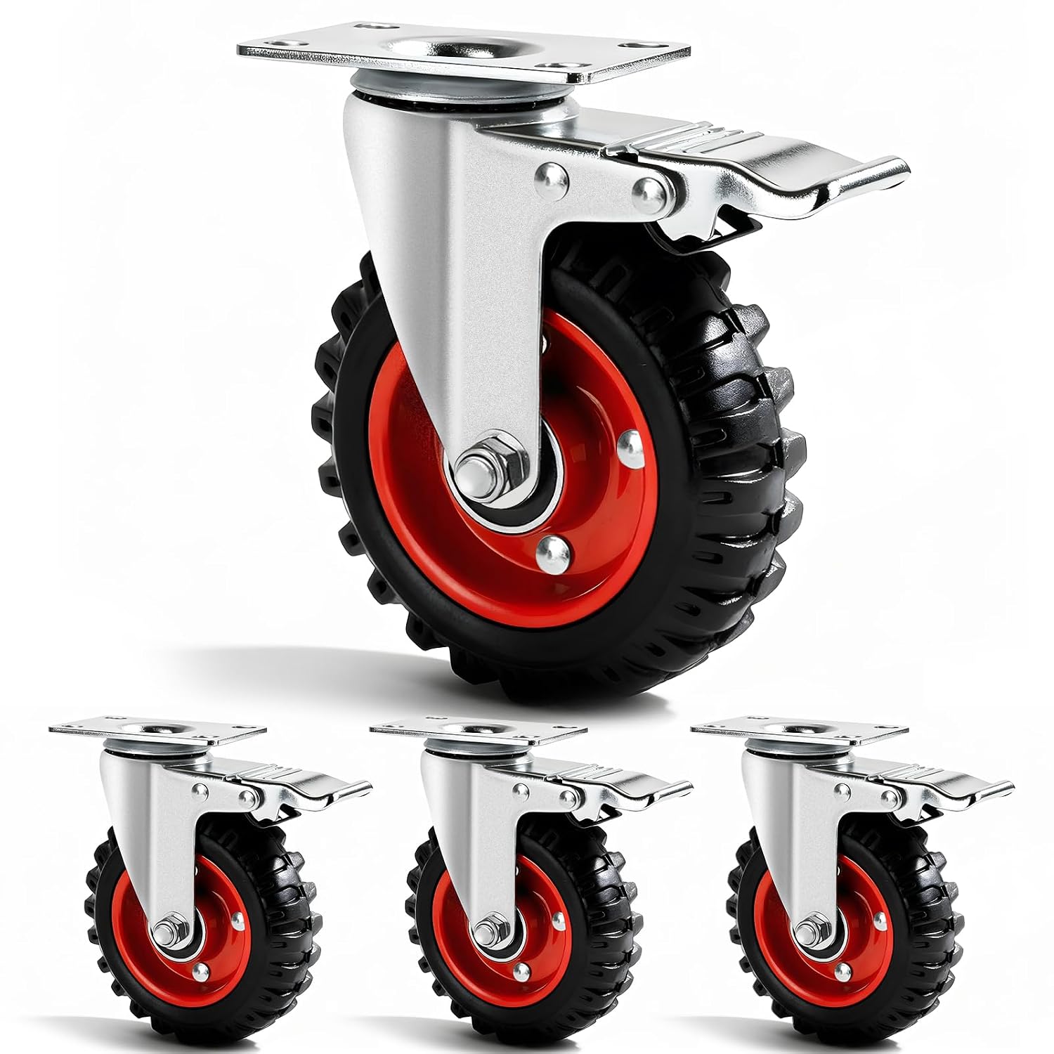 SPACELEAD 5 Inch Heavy Duty Swivel Plate Caster Wheels Set of 4 with Dual Locking Non-Marking Rubber and Steel Bearings 2400 Lb Capacity for Workbench Cart Furniture Cabinet