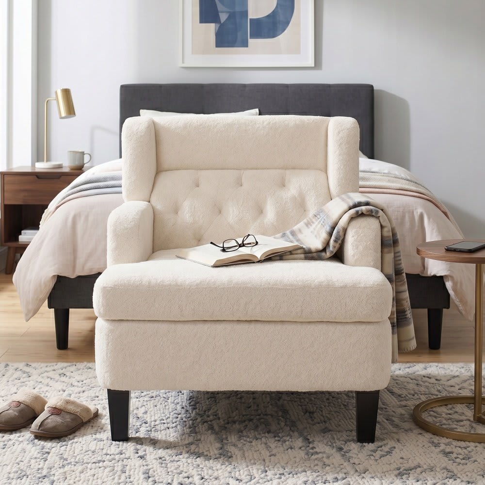 Coolbibila 29 in Beige Modern Tufted Plush Fabric Upholstered Accent Armchair for Living Room Bedroom