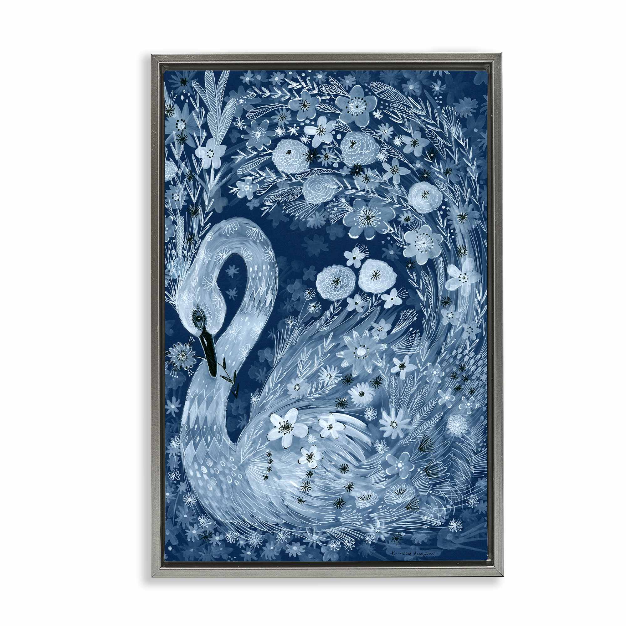 Stupell Industries BS-602-FFL-16X24 Swirling Florals Swan Floating Frame design by Kay Widdowson