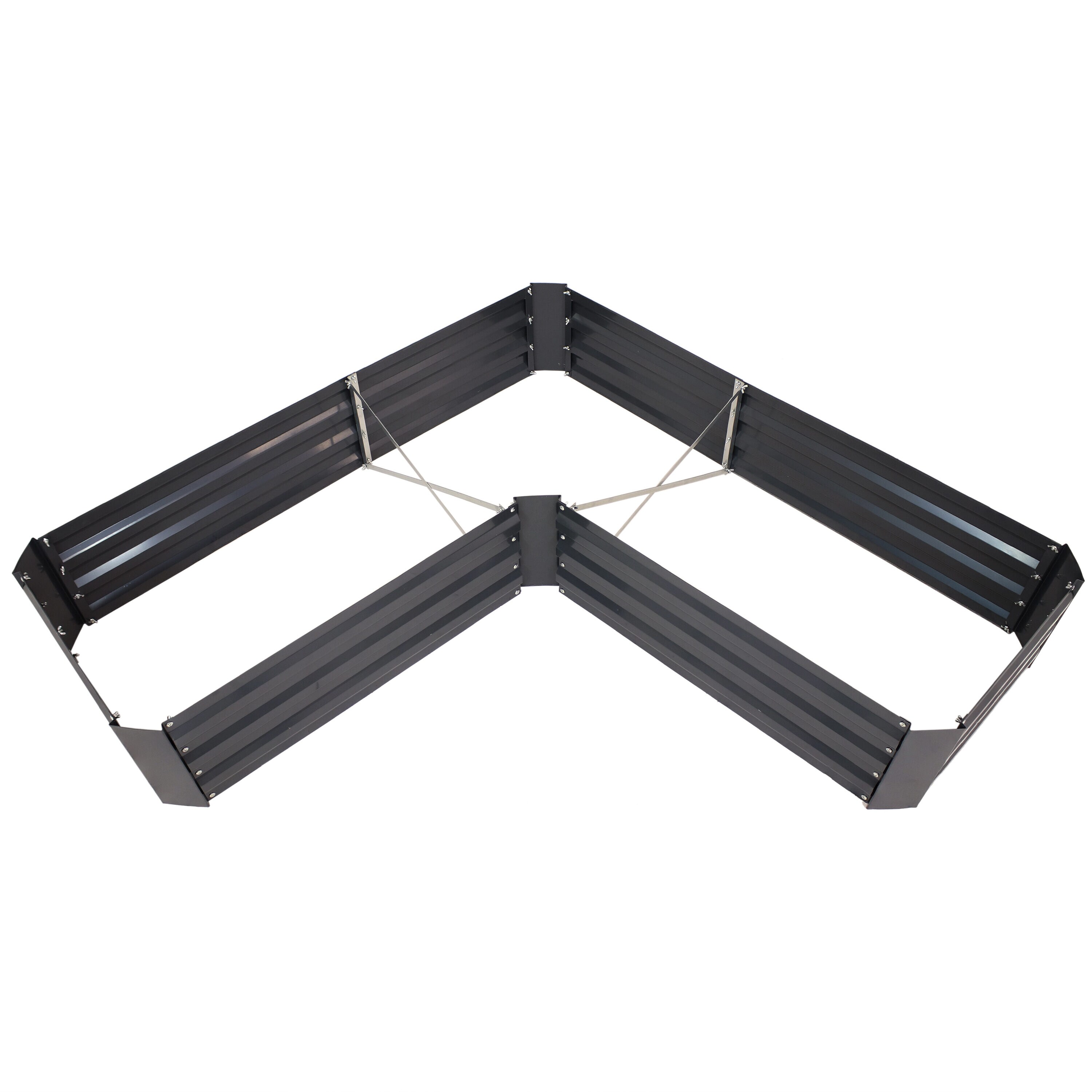 Dark Gray Galvanized Steel L-Shaped Raised Garden Bed