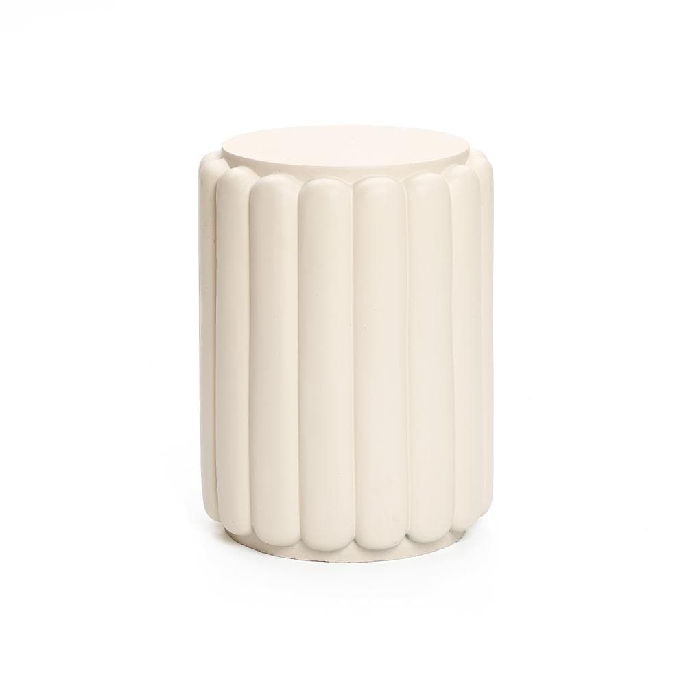 LuxenHome WHOF2304 12.8-in W x 16.9-in H Off White Concrete Round Modern End Table
